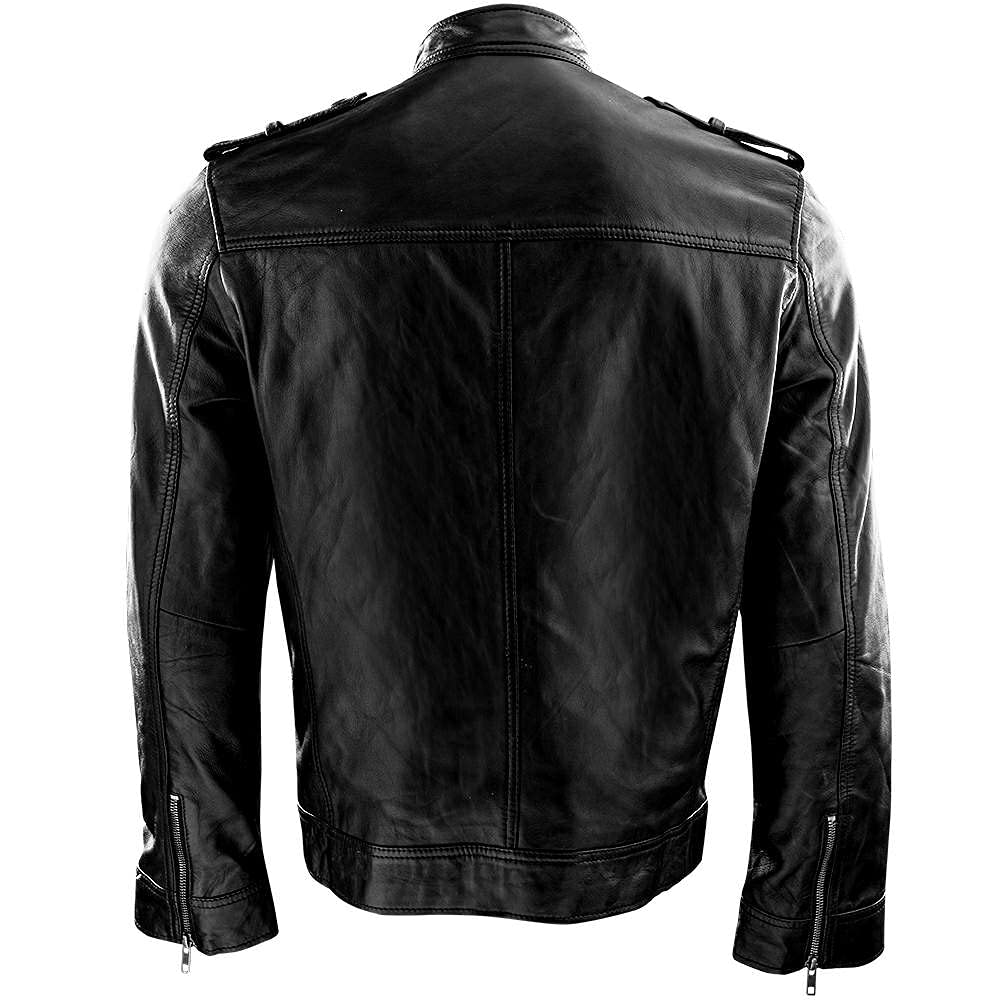 Genuine Leather Motorcycle Jacket for Men - Premium Sheepskin Biker Jacket with Zipper, Stylish & Durable for Riding & Casual Wear