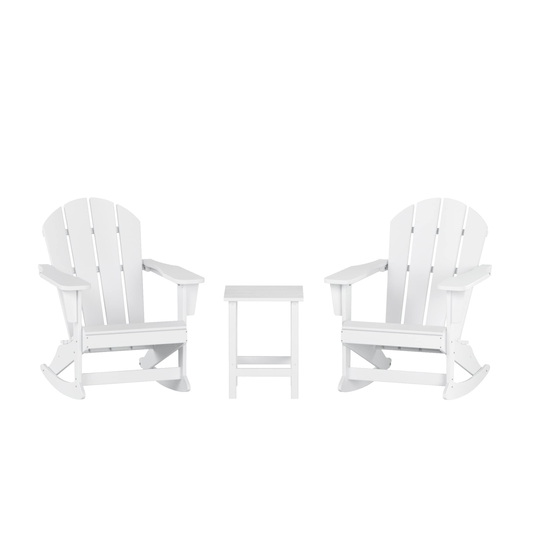 WO Home Furniture 3-Piece Patio Rocking Chair Set - Classic HDPE Outdoor Rocking Chairs for Porch, Garden & Backyard (White) - Perfect for Relaxing, Sunbathing & Outdoor Gatherings
