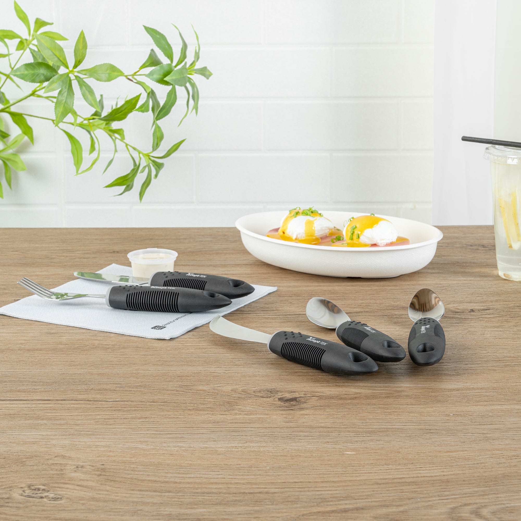 Adapt Tek Black Stainless Steel 5-Piece Adaptive Utensil Set - Lightweight, Non-Slip Grip, Ergonomic Design for Easy Eating - Perfect for Seniors, Arthritis & Hand Mobility Challenges (1 Count Box)