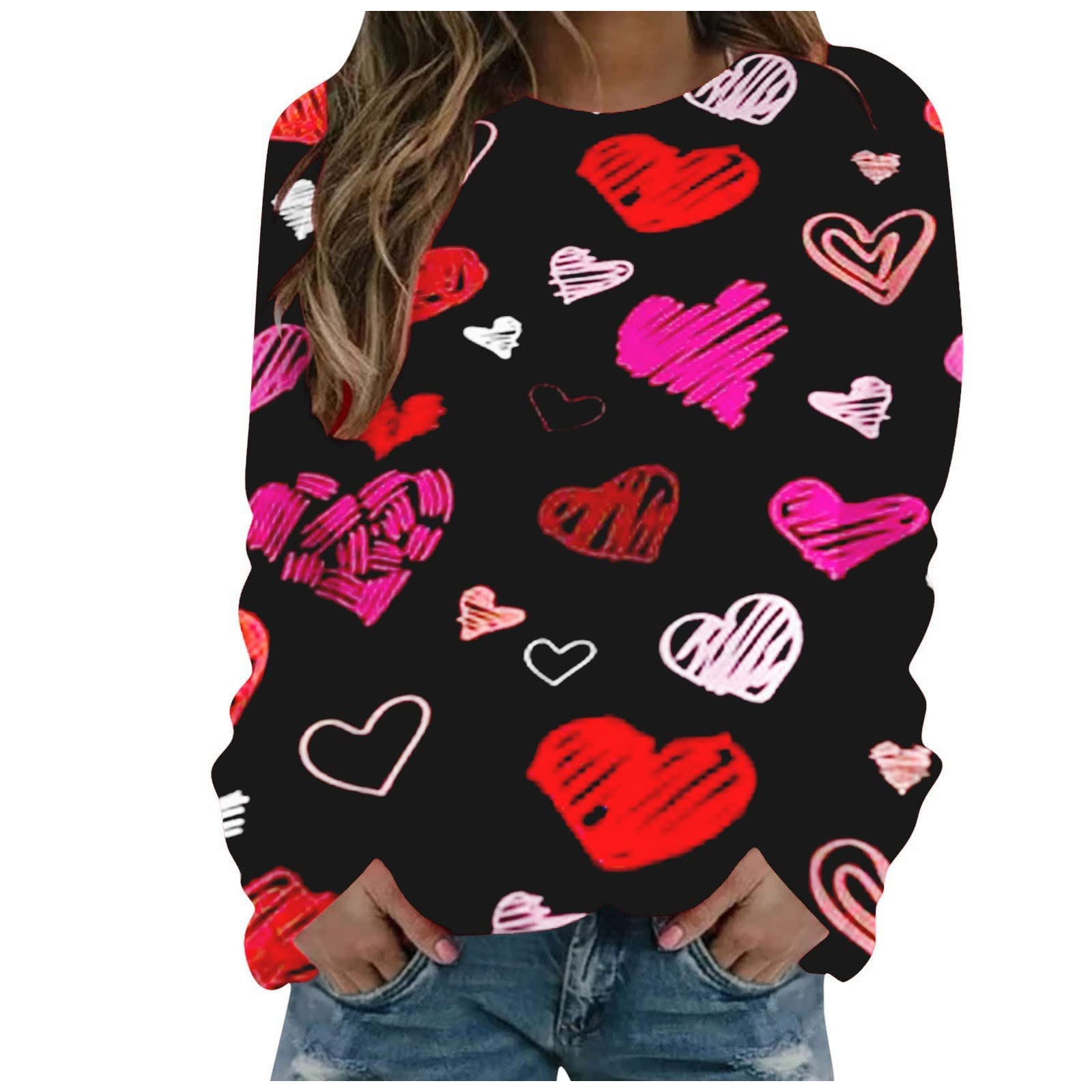 Valentine's Day Sweatshirts for Women - Long Sleeve Crewneck Pullover with Cute Print - Perfect for Holiday Gifts, Date Nights & Cozy Winter Outfits