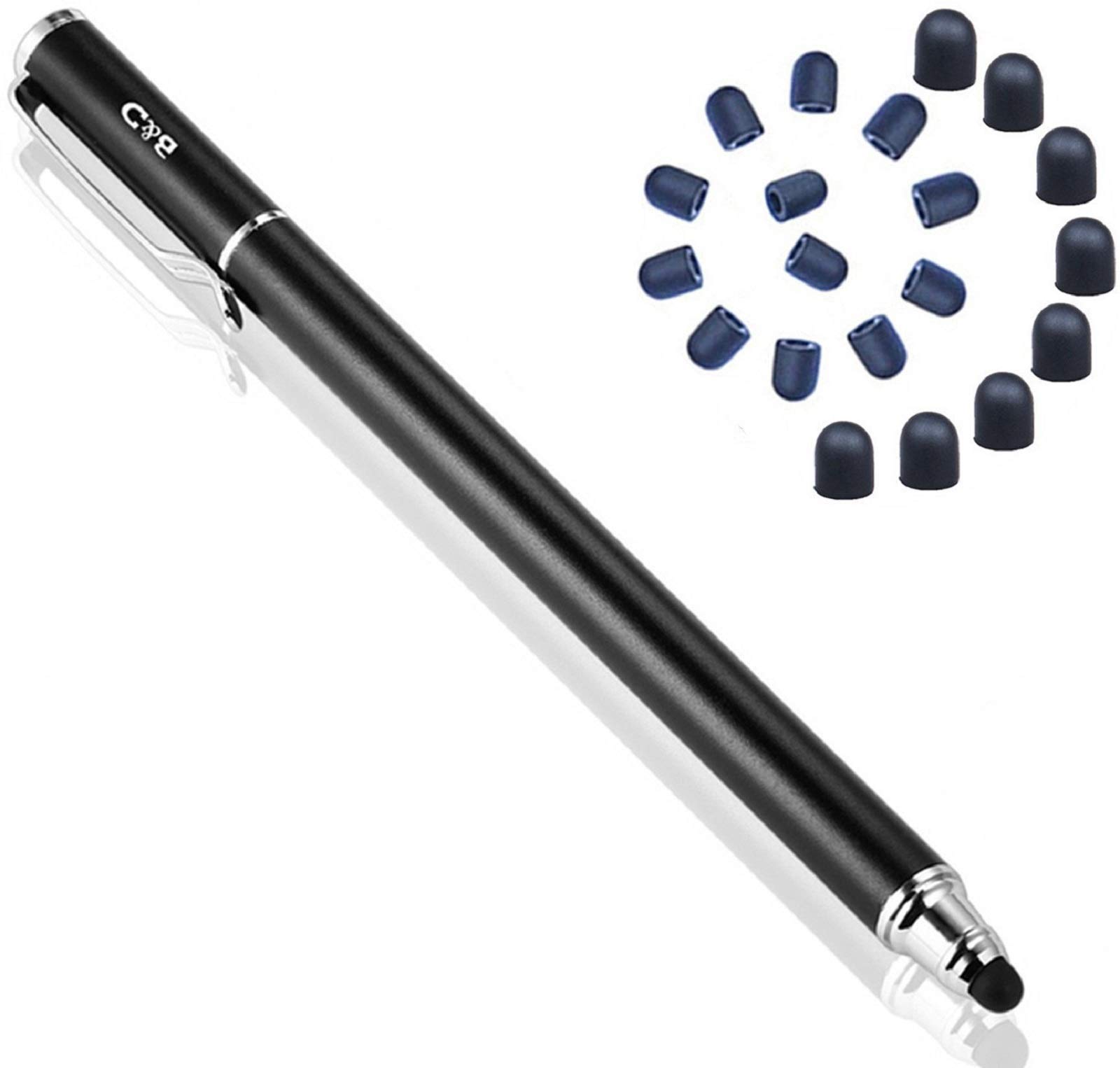 Universal 2-in-1 Stylus Pen with 20 Replacement Tips for Touch Screens - Compatible with iPad, iPhone, iPod, Kindle, Galaxy Tablets - Perfect for Drawing, Note-Taking & Digital Signatures (Black)