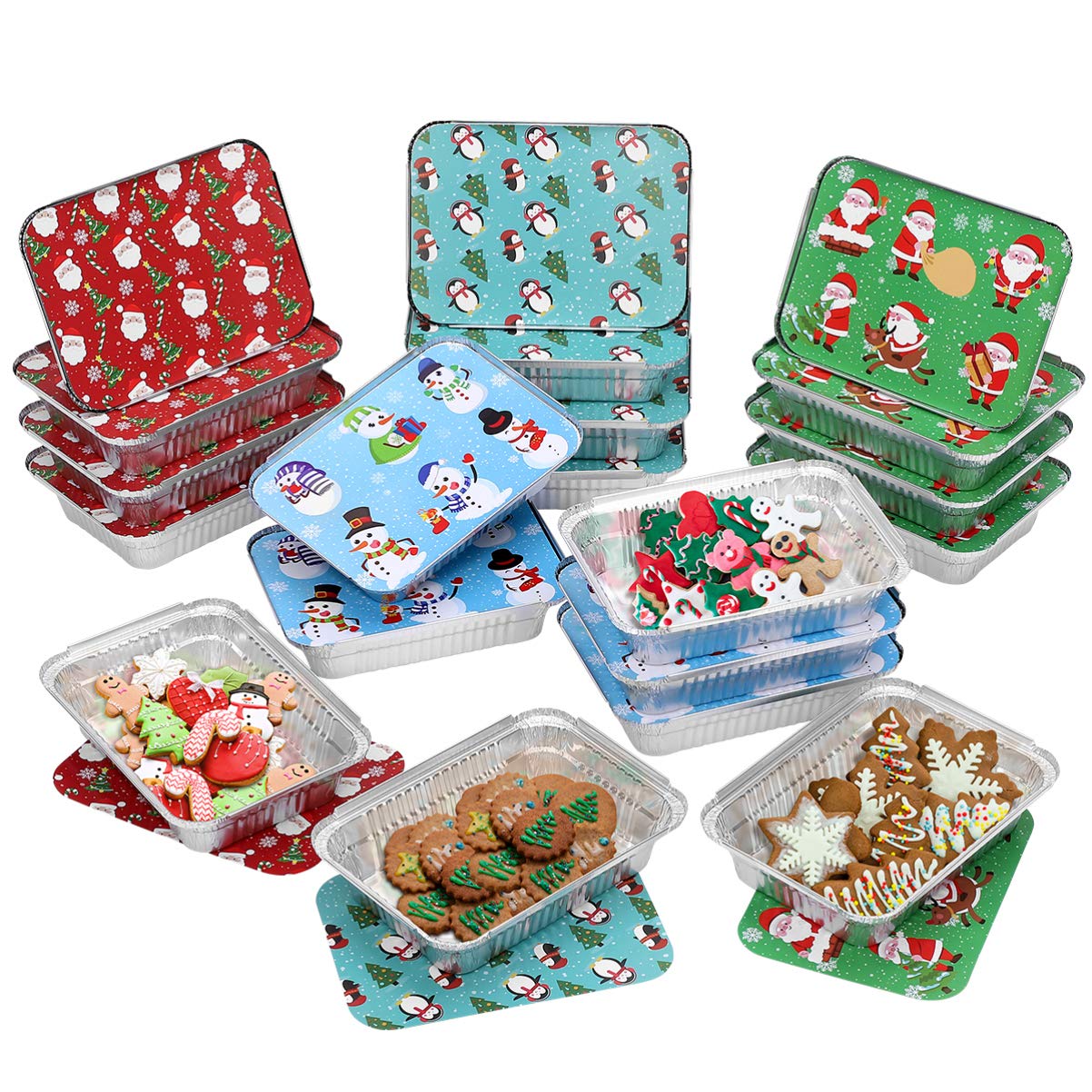 20-Pack Disposable Aluminum Foil Baking Pans with Paper Lids - Rectangular Takeout Food Containers for Christmas Cookies, BBQ, Parties & Holiday Treats | Perfect for Baking, Serving & Storing Festive Desserts