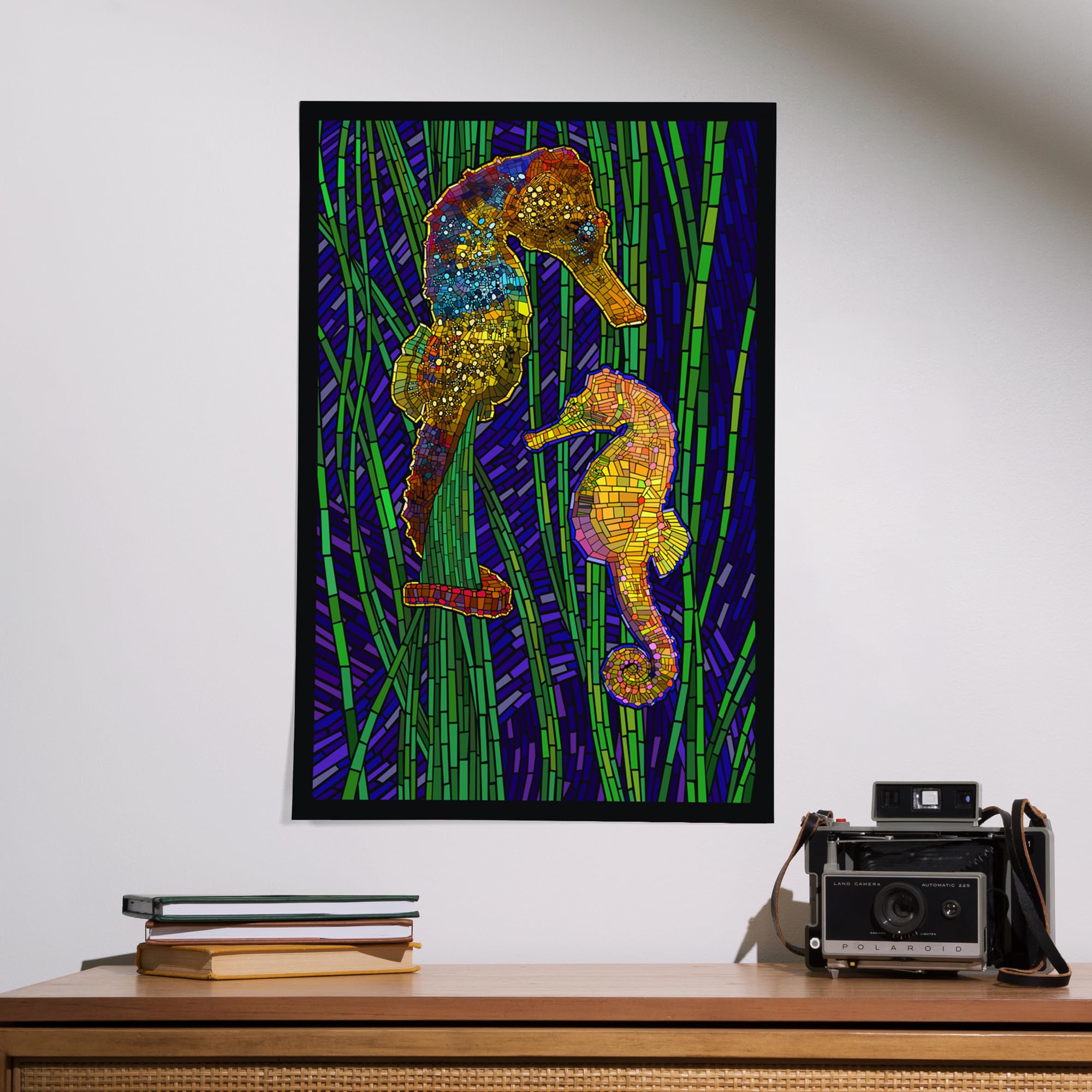 Lantern Press 16x24 Inch Seahorses Giclee Art Print - Paper Mosaic Wall Decor for Living Room, Bedroom & Office