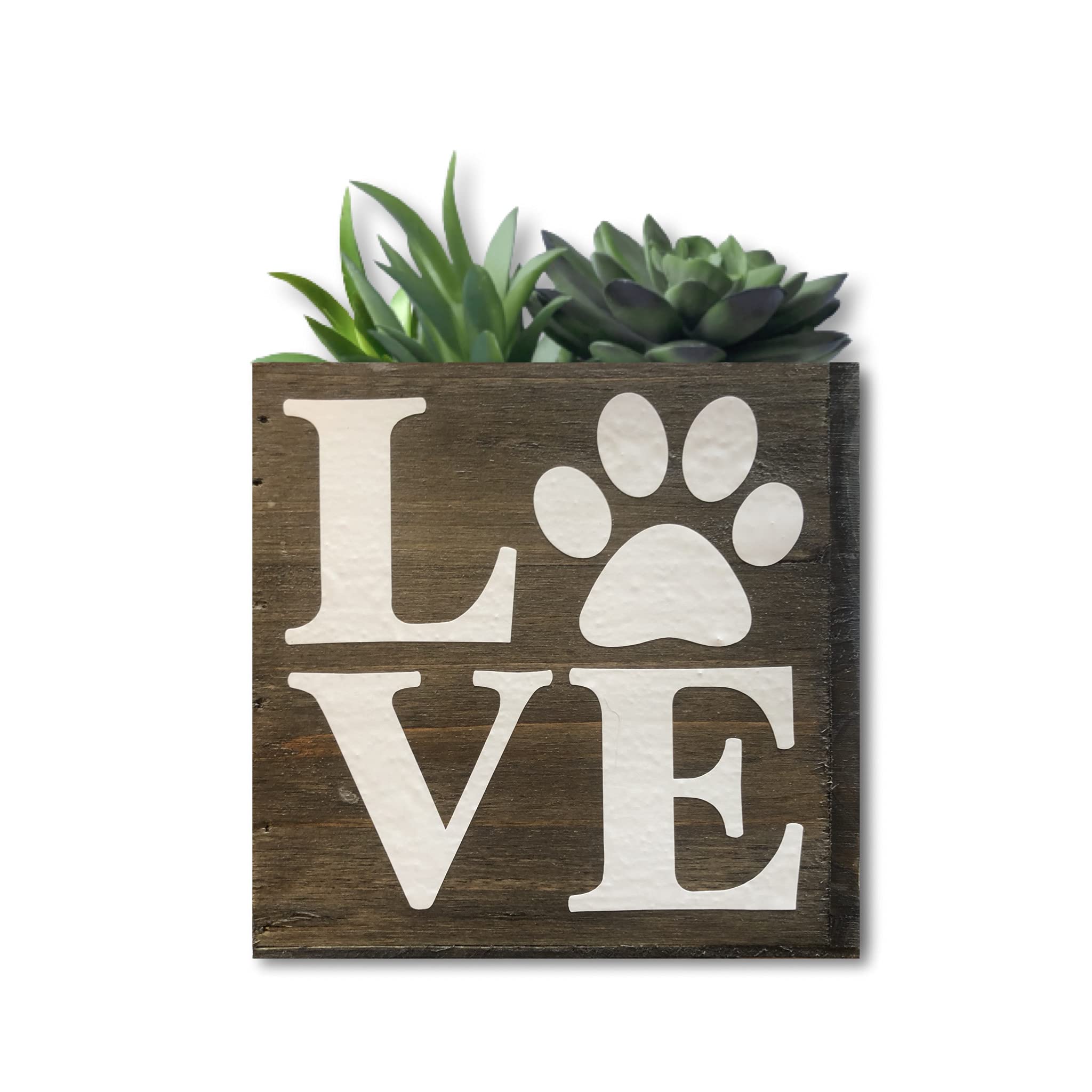 Paw Love Succulent Planter - Natural Brown Wood Cat & Dog Lover Gift (6 sq in) - Perfect for Home Decor, Office Desk & Veterinarian Appreciation Gifts