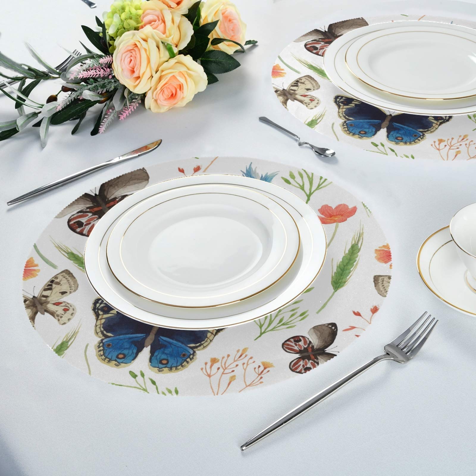 ALAZA Spring Butterfly Round Placemats Set of 4 - Non-Slip Dining Table Mats for Home Kitchen, Easter & Holiday Decor - Perfect for Dinner Parties, Brunch, and Special Occasions
