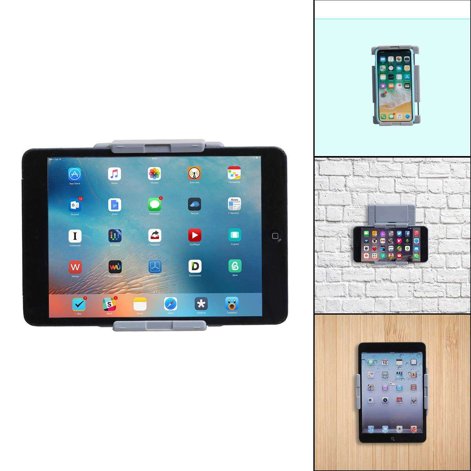 TFY Universal Tablet Wall Mount Holder - Adjustable for 2.7-7.4 Inch Devices | Compatible with iPhone 15 Pro Max, iPad Pro 10.5