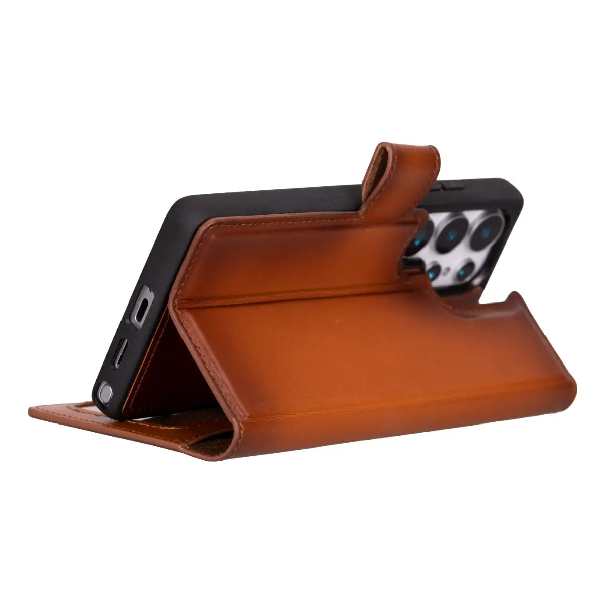 Premium Burnished Tan Magnetic Leather Wallet Case for Samsung Galaxy S25 Ultra - Slim Protective Cover with Card Slots for Everyday Use & Travel