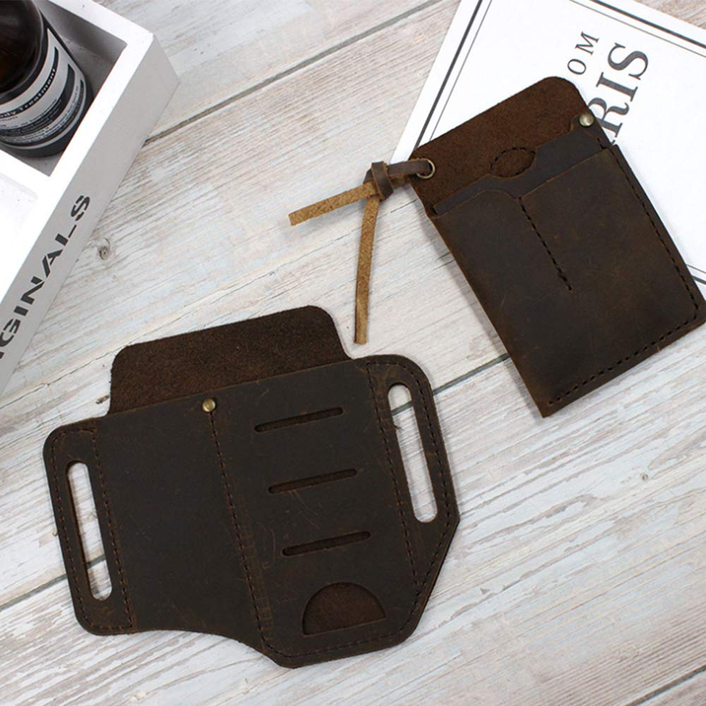 Vintage EDC Survival Kit - Tactical Multi-Tool Set with PU Leather Pouch, Includes Lighter, Flashlight, Knife & Pliers | Compact Carry for Outdoor Adventures, Camping & Everyday Use
