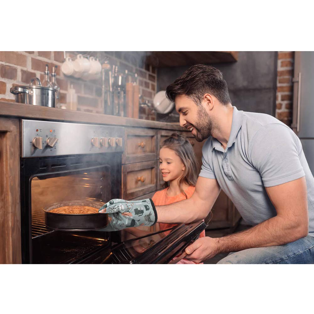 AYADA Heat Resistant Oven Mitts - Breathable Kitchen Gloves for Baking, Grilling, BBQ & Cooking - 1 Pair Cat Design - Perfect for Pizza, Cookies, Cakes & Hot Dish Handling