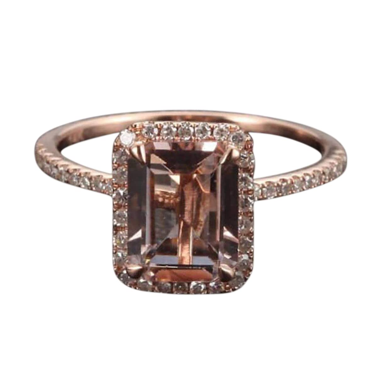 1.50 Carat Emerald Cut Morganite & Diamond Halo Engagement Ring in 18k Gold Plating - Elegant Wedding Jewelry for Proposals, Anniversaries & Special Occasions