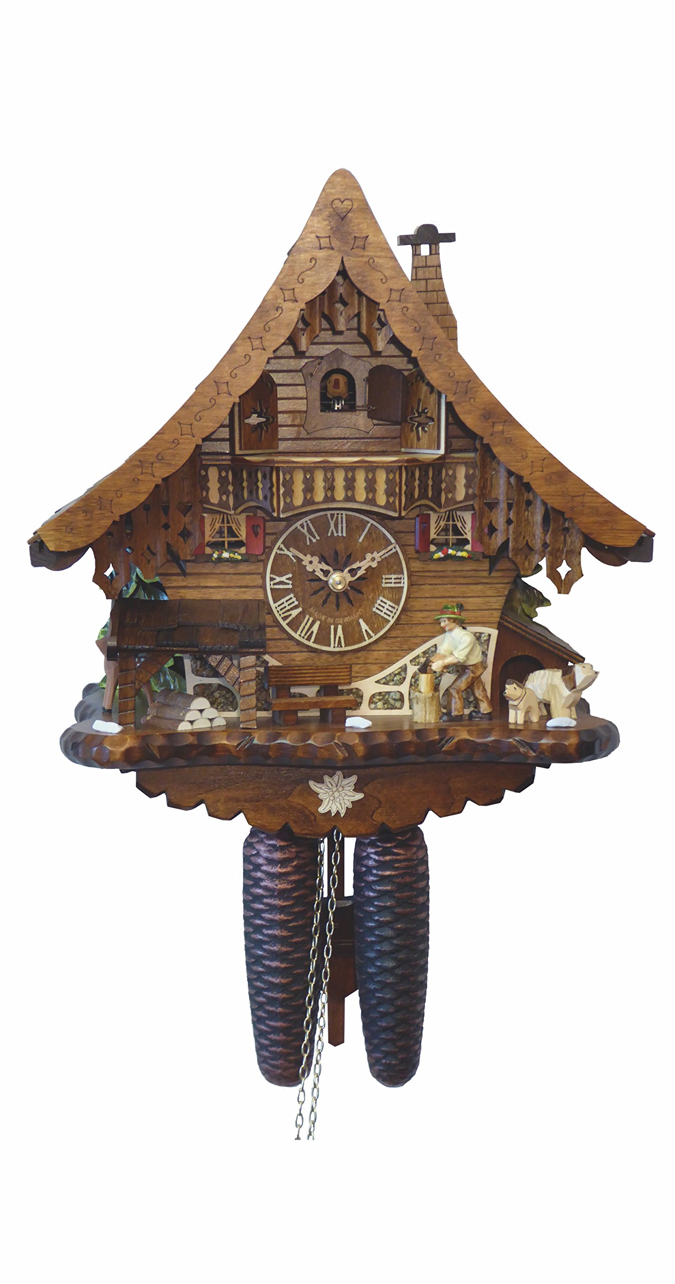 Authentic Black Forest Cuckoo Clock with Moving Wood Chopper - Handcrafted German Engstler House Clock - Perfect for Home, Office & Cabin Decor