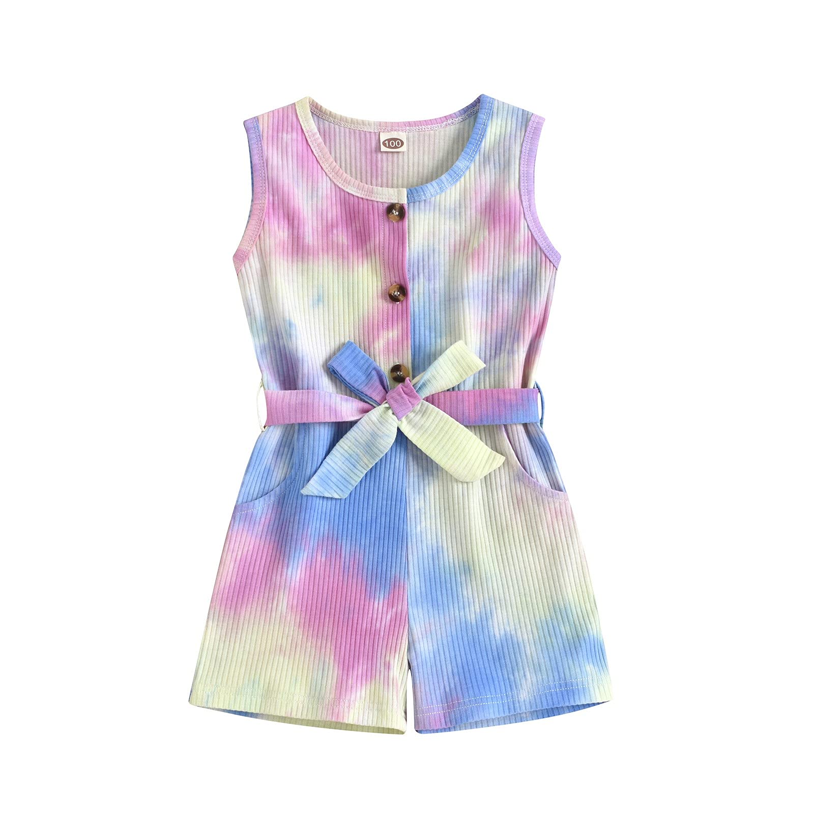 LISfsa Tie-Dye Sleeveless Romper Jumpsuit for Baby Girls - Adjustable Belt, Newborn Summer Outfit | Perfect for Beach, Park, and Family Photos