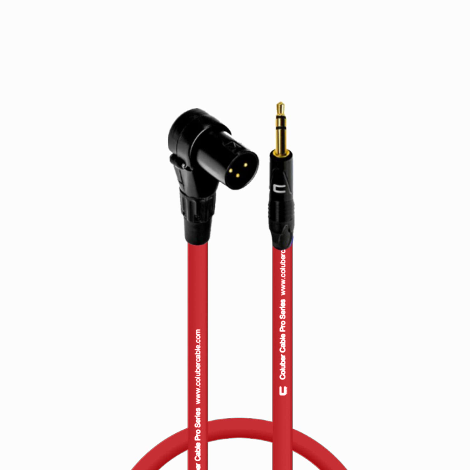 COLUBER CABLE Right Angle 3-Pin XLR Male to 3.5mm TRS Male Audio Cable - 0.5ft Red - Professional Microphone Connector for Powered Speakers, Audio Interfaces & Mixers - Ideal for Live Performances, Studio Recording & Home Audio Setups