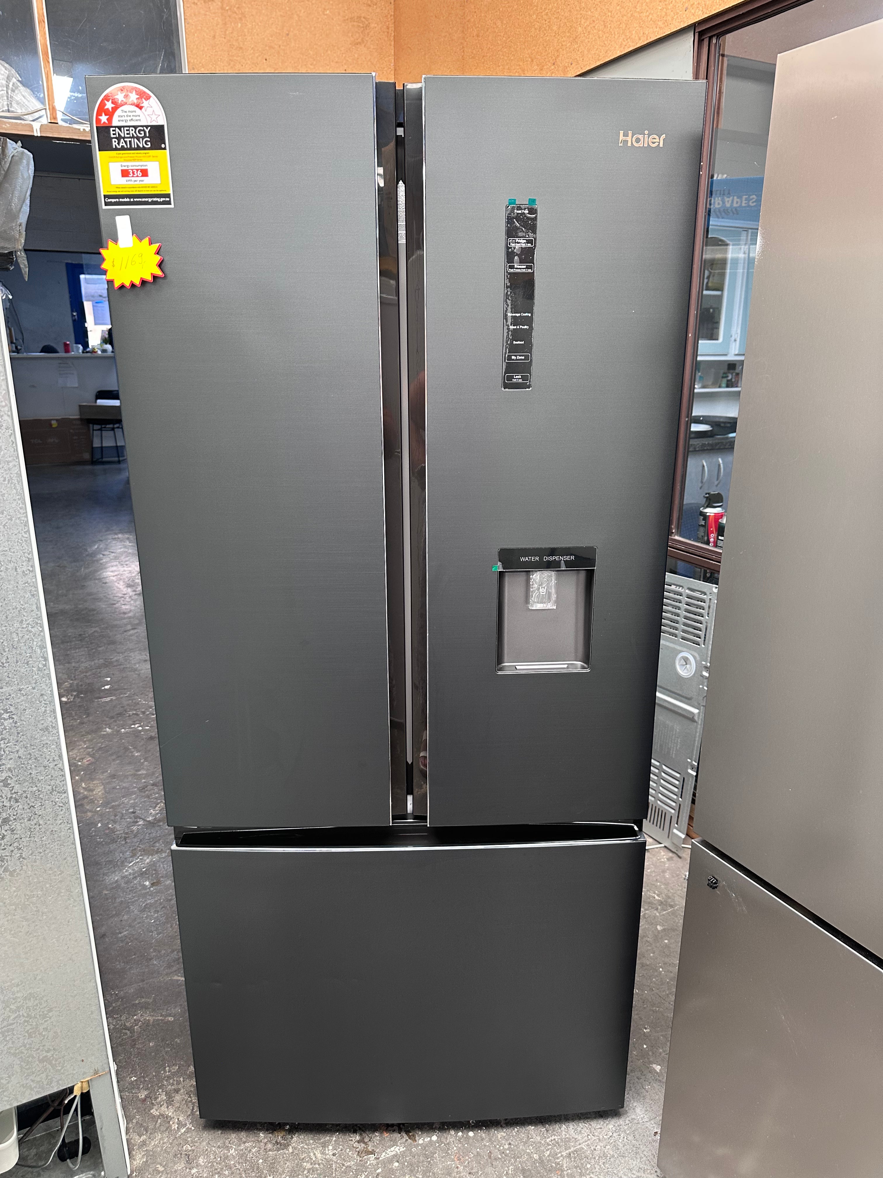 Haier HRF520FHC 489L French Door Refrigerator - Black Stainless Steel | Factory Refurbished | Energy Efficient Large Capacity Fridge for Kitchen, Home & Office Use