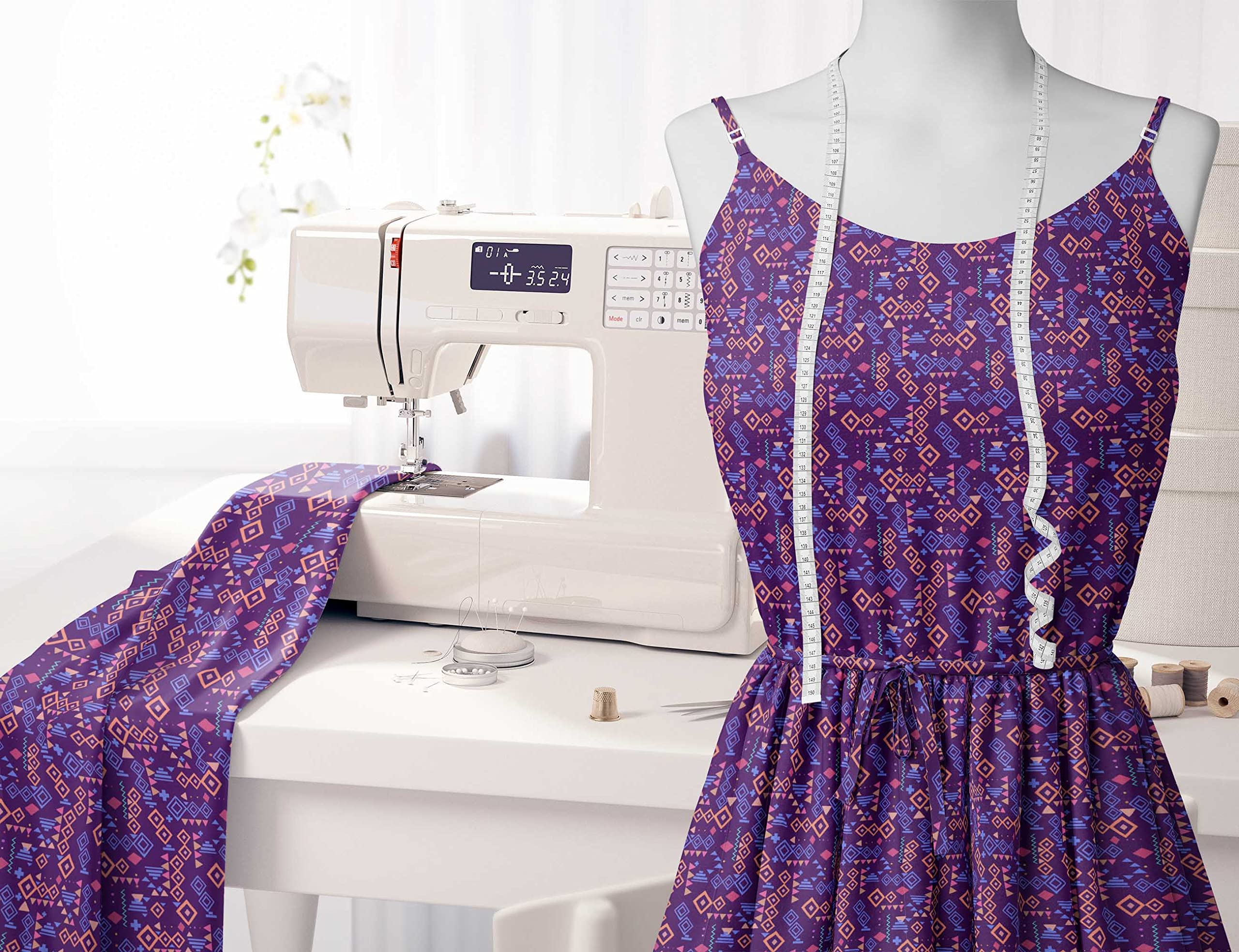 Soimoi Moss Georgette Purple Fabric by The Yard - 42 Inch Wide Diamond Geometric Print Chiffon Material for Dresses, Curtains & Home Decor | Elegant Floral Design Lightweight Drapery Fabric for Sewing, DIY Crafts & Upholstery Projects