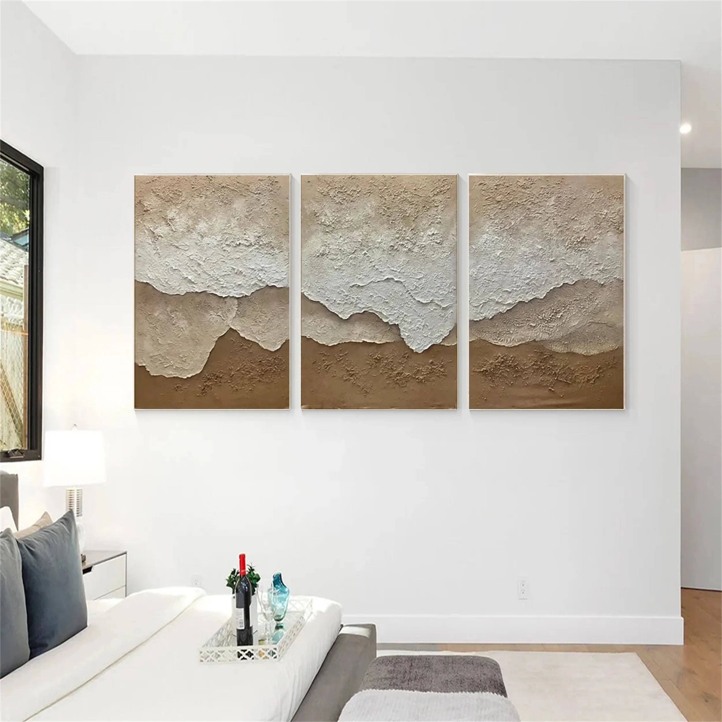 Ocean and Sky Painting Set of 3 - Abstract Seascape Wall Art for Living Room, Bedroom, Office Decor | Modern Coastal Home Decorations