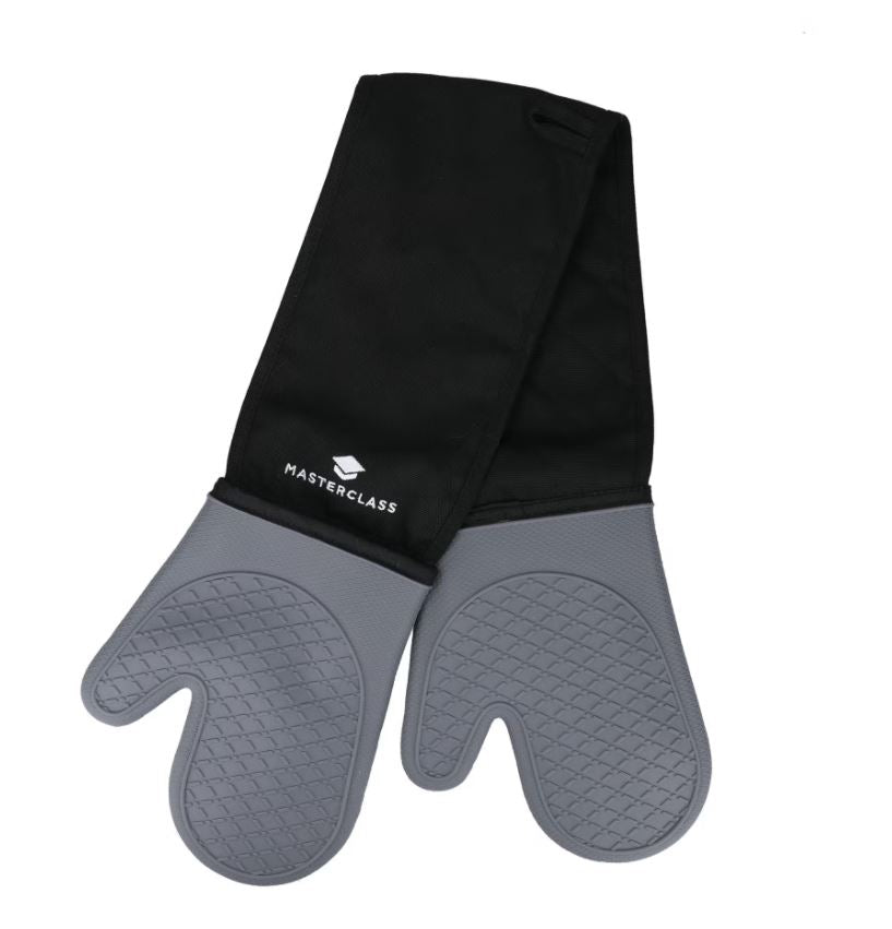 Premium Grey Silicone Double Oven Mitts - Heat Resistant Kitchen Gloves for Baking, Grilling & Cooking - Perfect for Hot Pans, Baking Sheets & BBQ