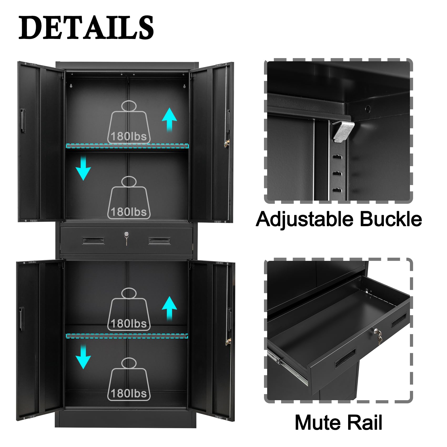 BESFUR Heavy Duty Metal Storage Cabinet with Drawer & Adjustable Shelves - Black Garage Cabinet for Workshop, Office, School Organization | Ideal for Tool Storage, Garage Organization & Classroom Supplies
