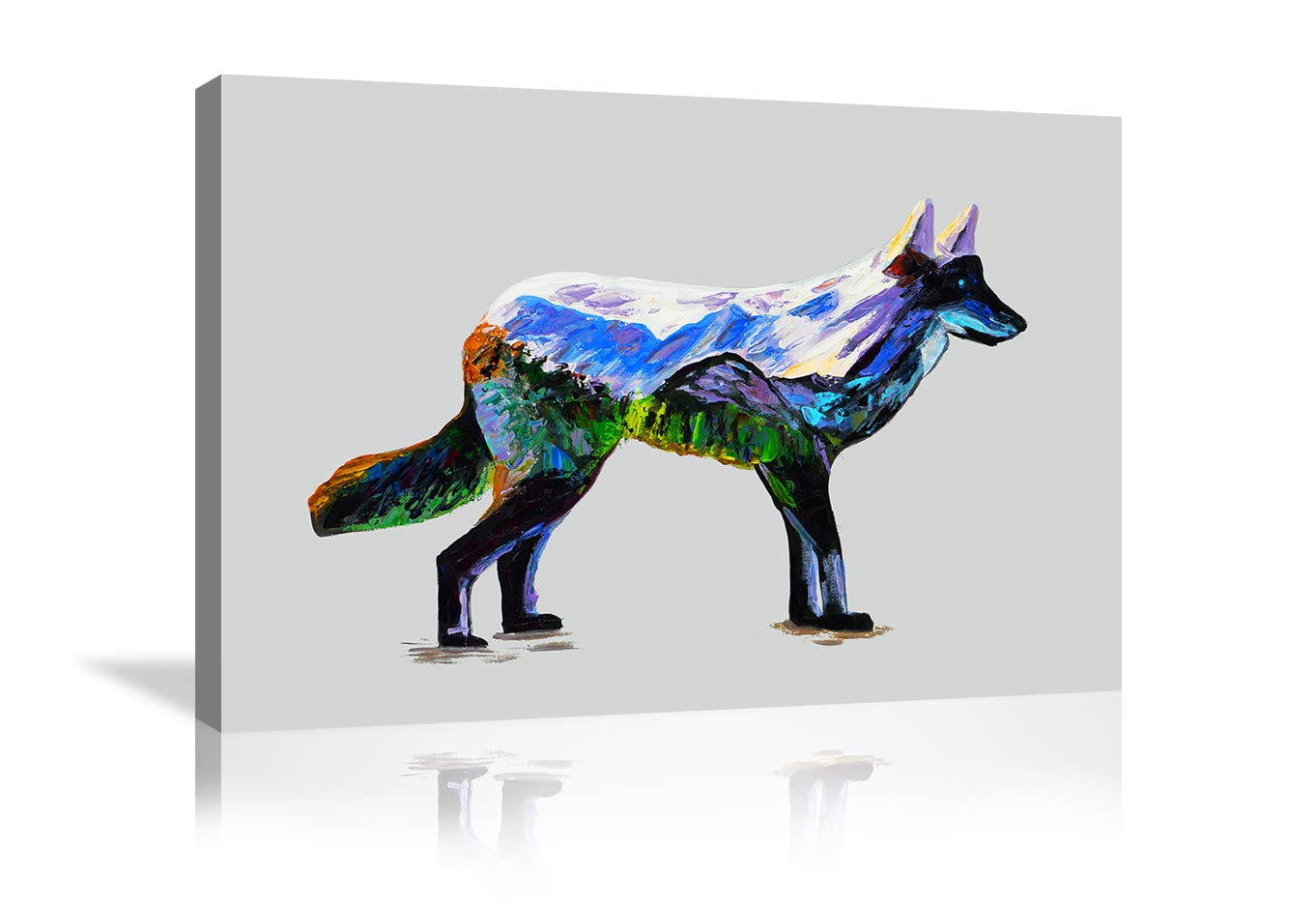 Wolf Canvas Wall Art - Abstract Landscape Animal Print Painting, Modern Home Decor Framed & Ready to Hang for Living Room, Bedroom, Office | Nature-Themed Wall Decor for Cabin, Lodge & Wilderness Style Interiors