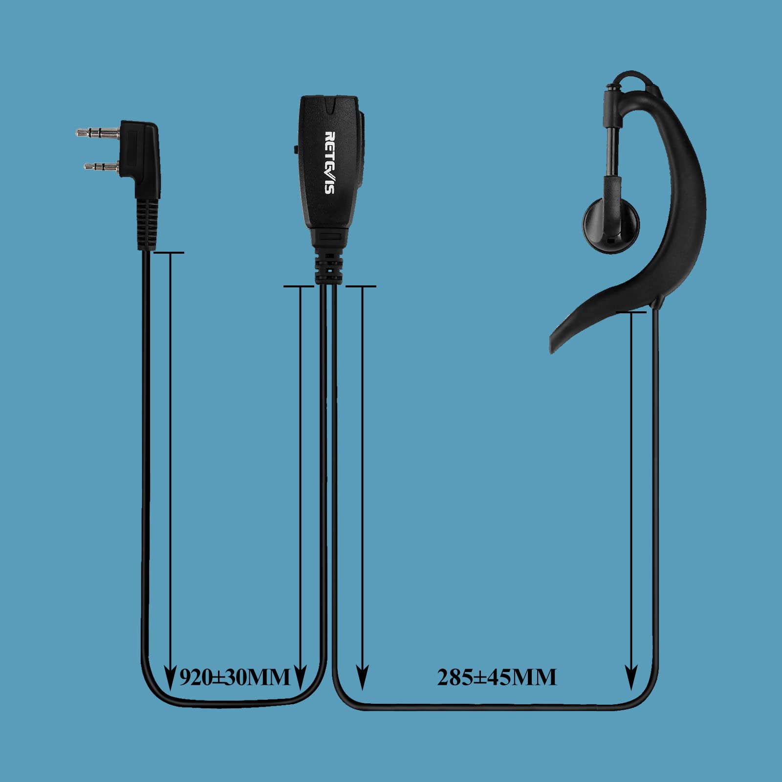 Retevis EEK016 G-Shape Earhook Walkie Talkie Headset with Mic - VOX Enabled, 2-Pin Connector - Compatible with RT22/RT68/RT21/H-777/RT27/RT19/RT85/NR10 & Pxton/TIDRADIO Radios (2 Pack) - Ideal for Security, Construction, Warehouse & Outdoor Activities