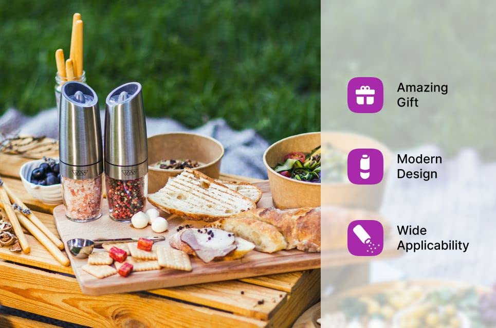 KSL Gravity Electric Salt and Pepper Grinder Set - Automatic Adjustable Battery-Powered Mill - Perfect Mother's Day Gift & Kitchen Essential for Cooking, Dining, and Holiday Entertaining