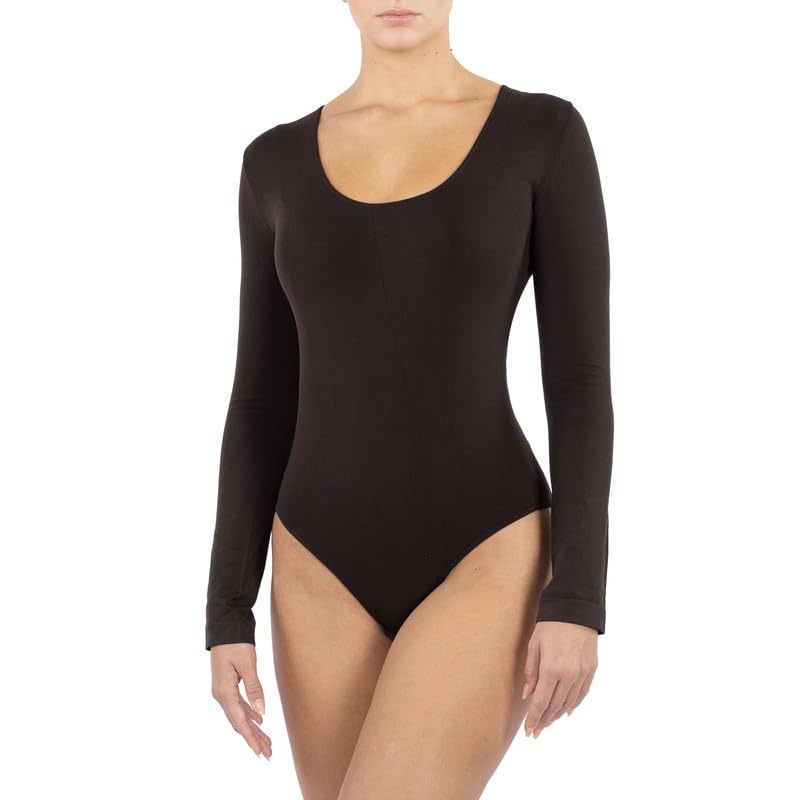 Donna Seamless Long Sleeve Bodysuit - Soft Breathable Microfiber Italian Made Women's Body - Perfect for Yoga, Workouts & Everyday Comfort
