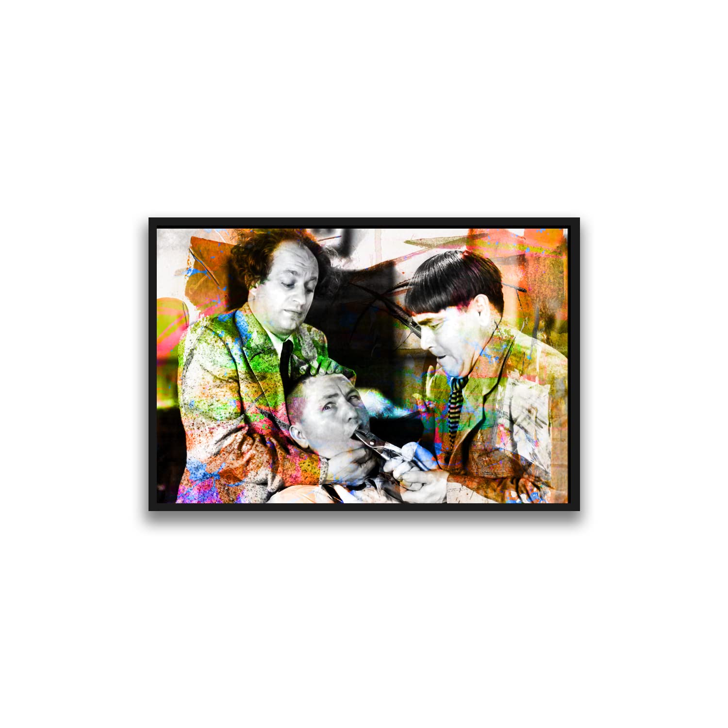 The Three Stooges Movie Canvas Wall Art - Multicolor Wooden Framed Poster (18x24 Inches) - Vintage Film Decor for Living Room, Bedroom & Office