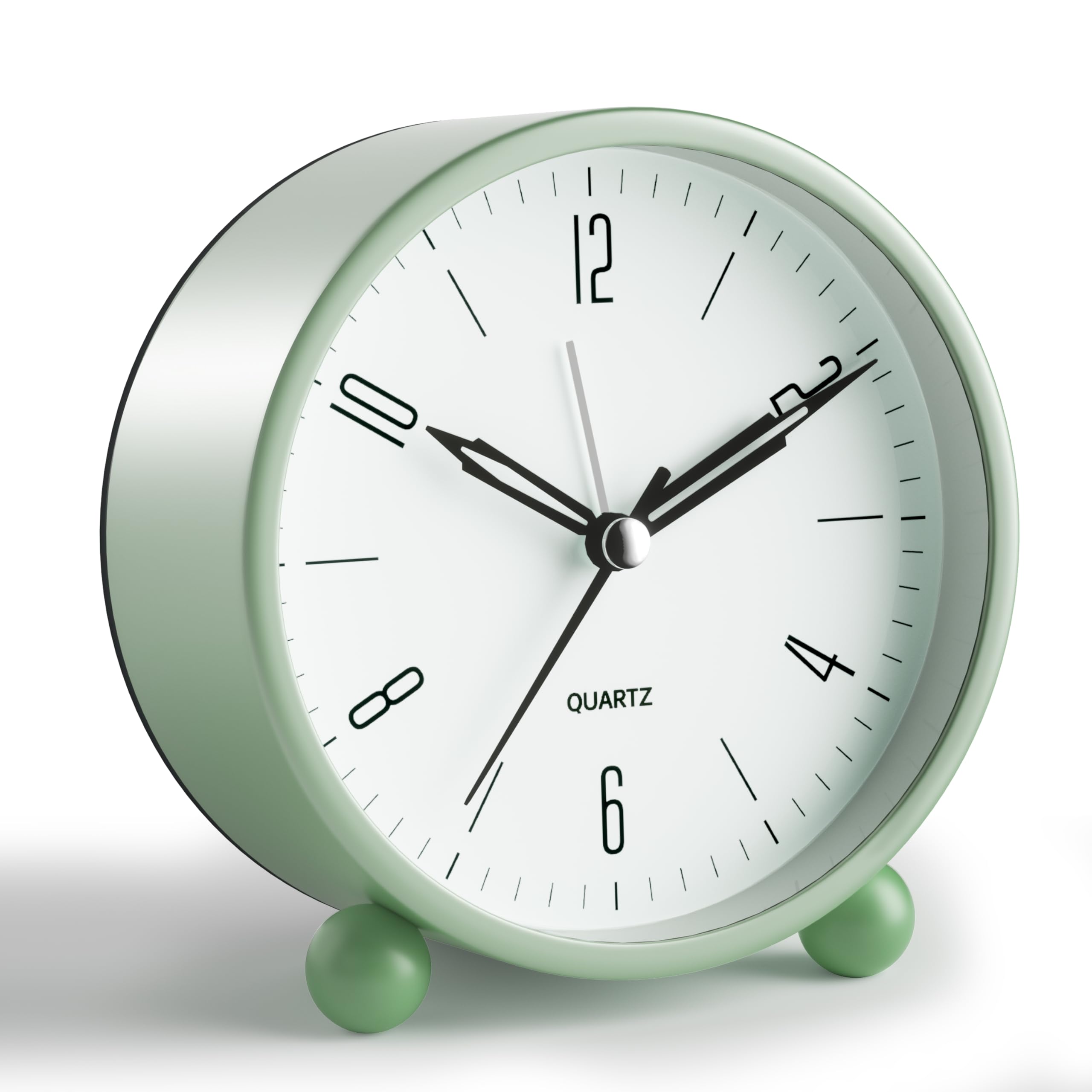 Vintage Analog Alarm Clock - 4 Inch Silent Non-Ticking Battery Operated Bedside Clock with Night Light | Simple Retro Design for Bedroom, Office Desk | Perfect Gift for Adults & Kids (Green) | Home Decor, Nightstand Essential, Sleep Aid Companion