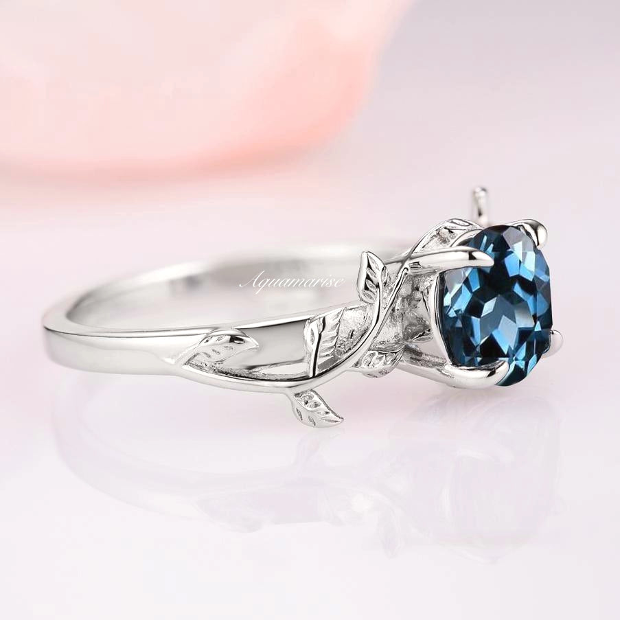 Natural London Blue Topaz Leaf Ring in Sterling Silver - Elegant Jewelry for Women, Perfect for Weddings, Anniversaries & Special Occasions