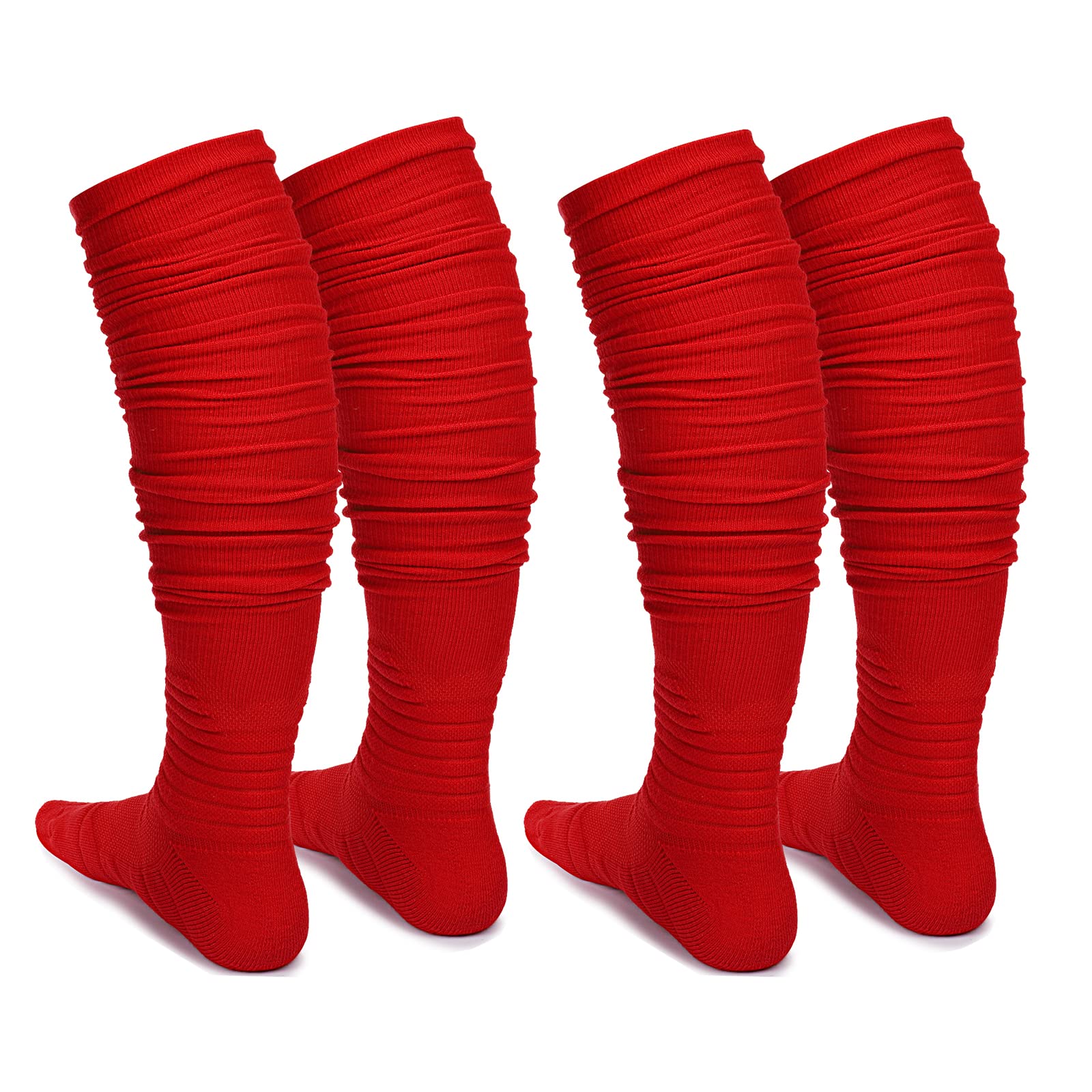 Finerview Scrunch Football Socks 2 Pairs - Extra Long Padded Athletic Socks for Men & Women - Perfect for Soccer, Running & Sports Performance