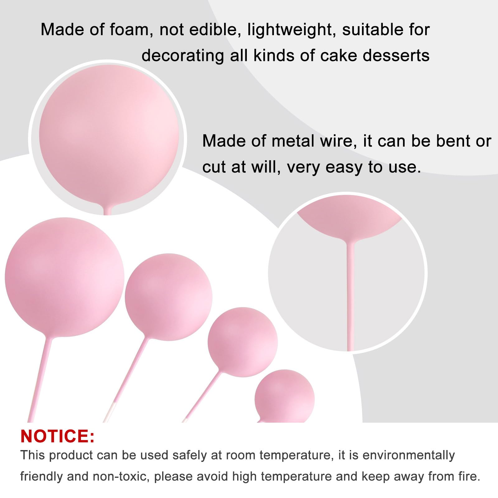 20 Pcs Light Pink Mini Balloon Cake Toppers - Ball Cake Decorations with Sticks for Wedding, Birthday Party, Baby Shower | Perfect for Cupcakes, Desserts, and DIY Cake Decorating