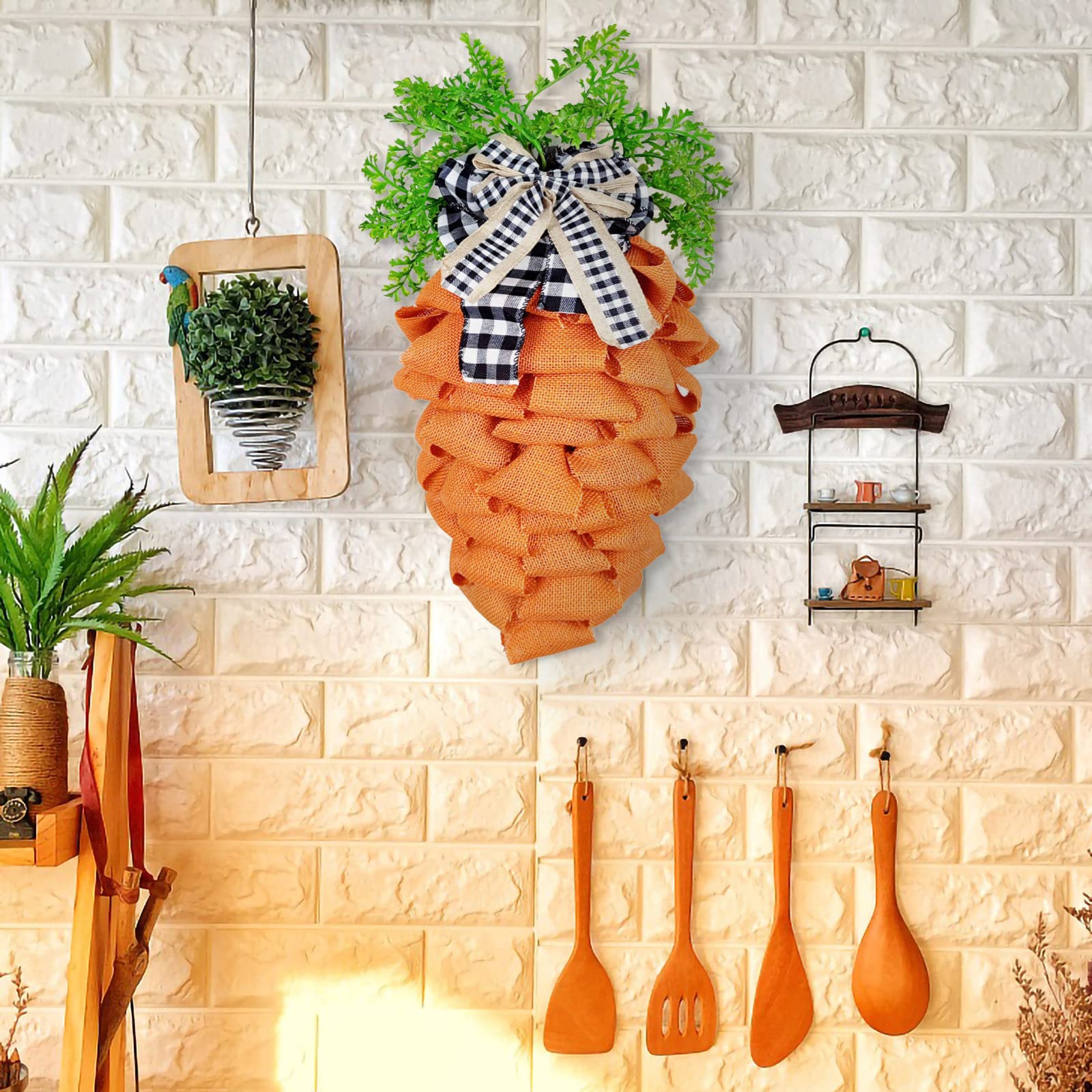 Easter Wreath Decorations - Carrot Shaped Spring Door Wreath with Bunny Butt & Bow for Indoor Outdoor Home Decor | Perfect for Front Door, Wall, Mantel & Easter Party Decorations (Carrot 01)