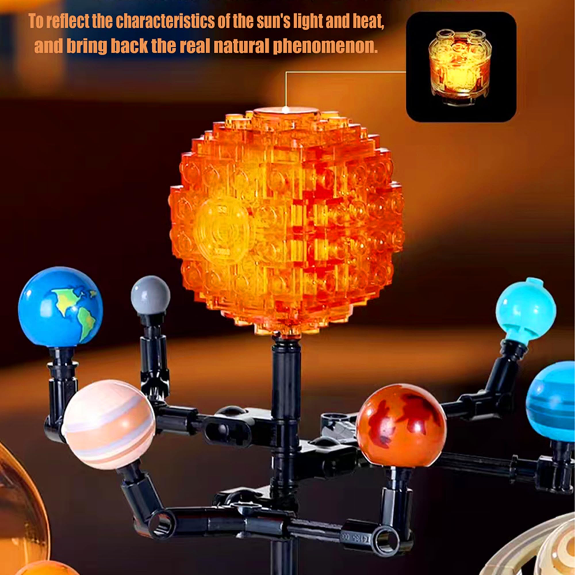 Rotating Solar System Building Blocks with LED Lights - 775pcs STEM Educational Toy for Kids Ages 8-14 | Astronomy Science Kit with Rocket Model | Perfect Gift for Boys & Girls | Great for Classroom Learning & Space Exploration Play