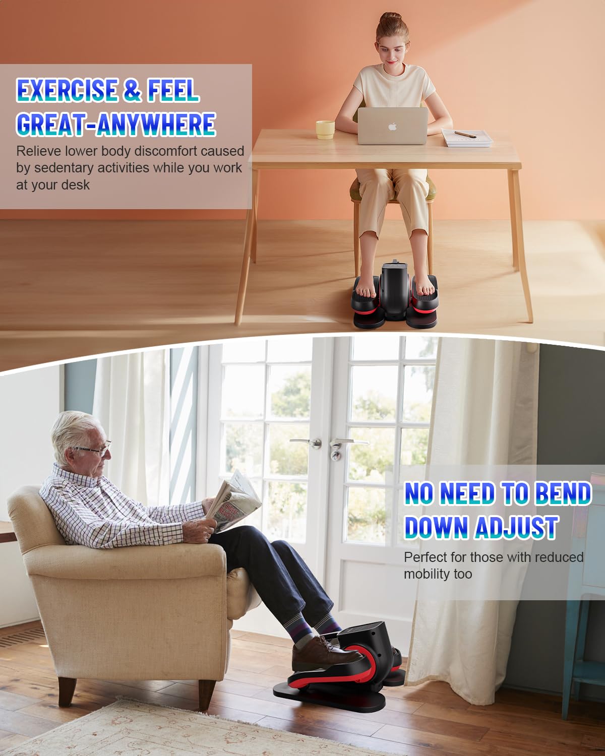 Under Desk Elliptical Machine - Quiet Electric Pedal Exerciser with Remote Control & 10 Speed Levels, Portable Mini Elliptical for Seniors & Office Workers - Perfect for Home, Office & Physical Therapy Use