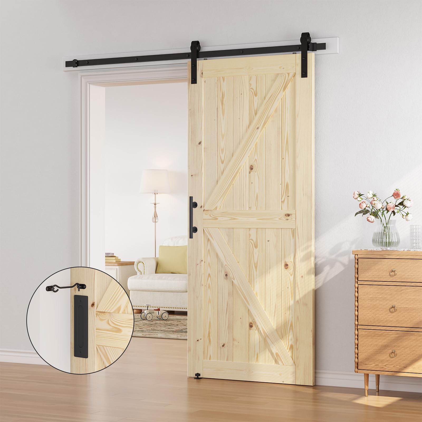 SMARTSTANDARD 38x84 Inch Sliding Barn Door with 6.6ft Hardware Kit - Unfinished Solid Spruce Wood - DIY Stainable Natural Finish - Perfect for Bedroom, Closet, or Farmhouse Style Home Decor
