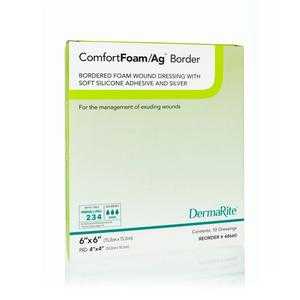 ComfortFoam Ag Silicone Foam Border Dressing 6x6 Inches - Antimicrobial Wound Care for Pressure Ulcers & Surgical Wounds | 48660 | Ideal for Post-Op Recovery & Chronic Wound Management