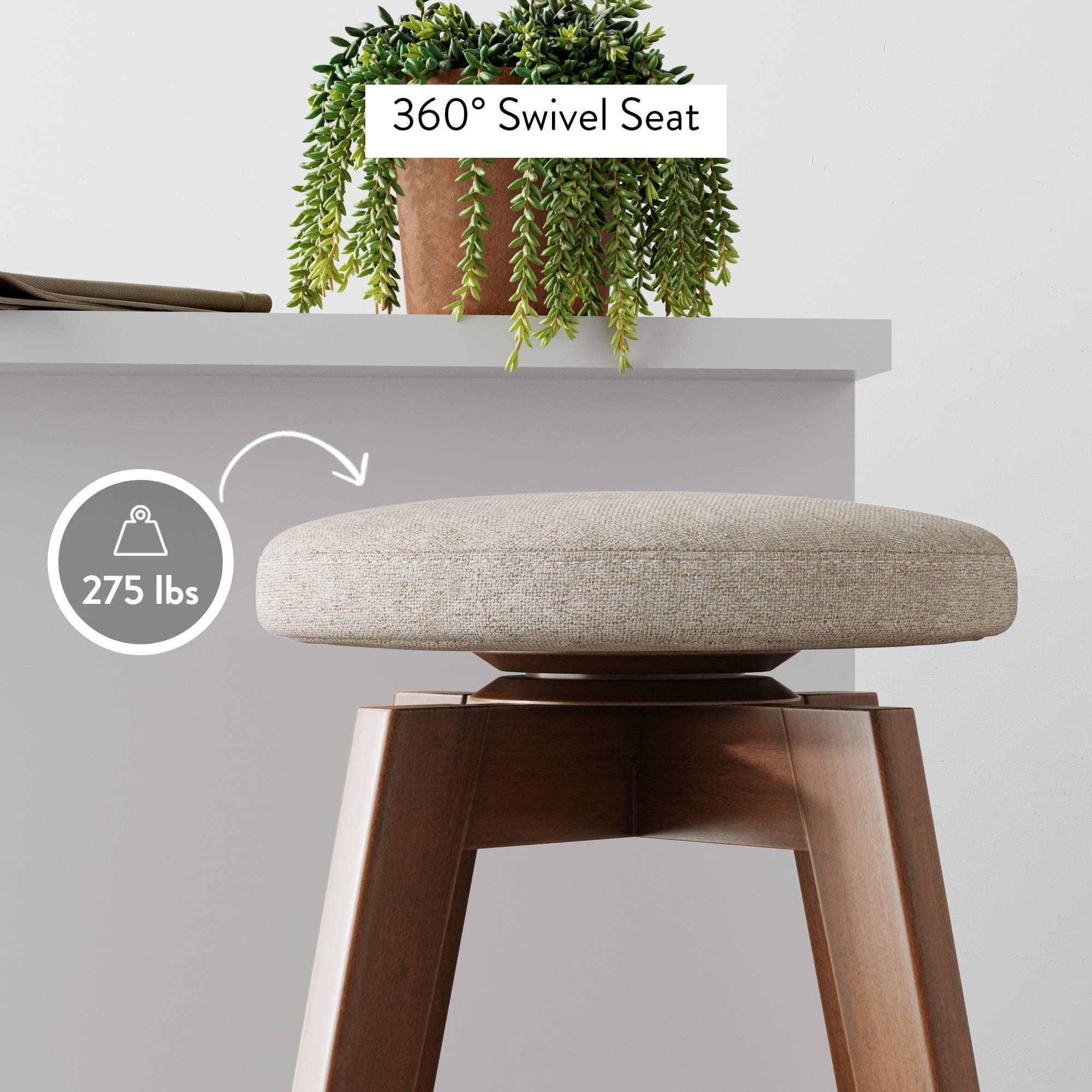 Amalia Backless Kitchen Counter Height Bar Stool - Solid Wood 360° Swivel Seat in Antique Coffee/Natural Wheat - Perfect for Breakfast Bars, Kitchen Islands & Small Spaces