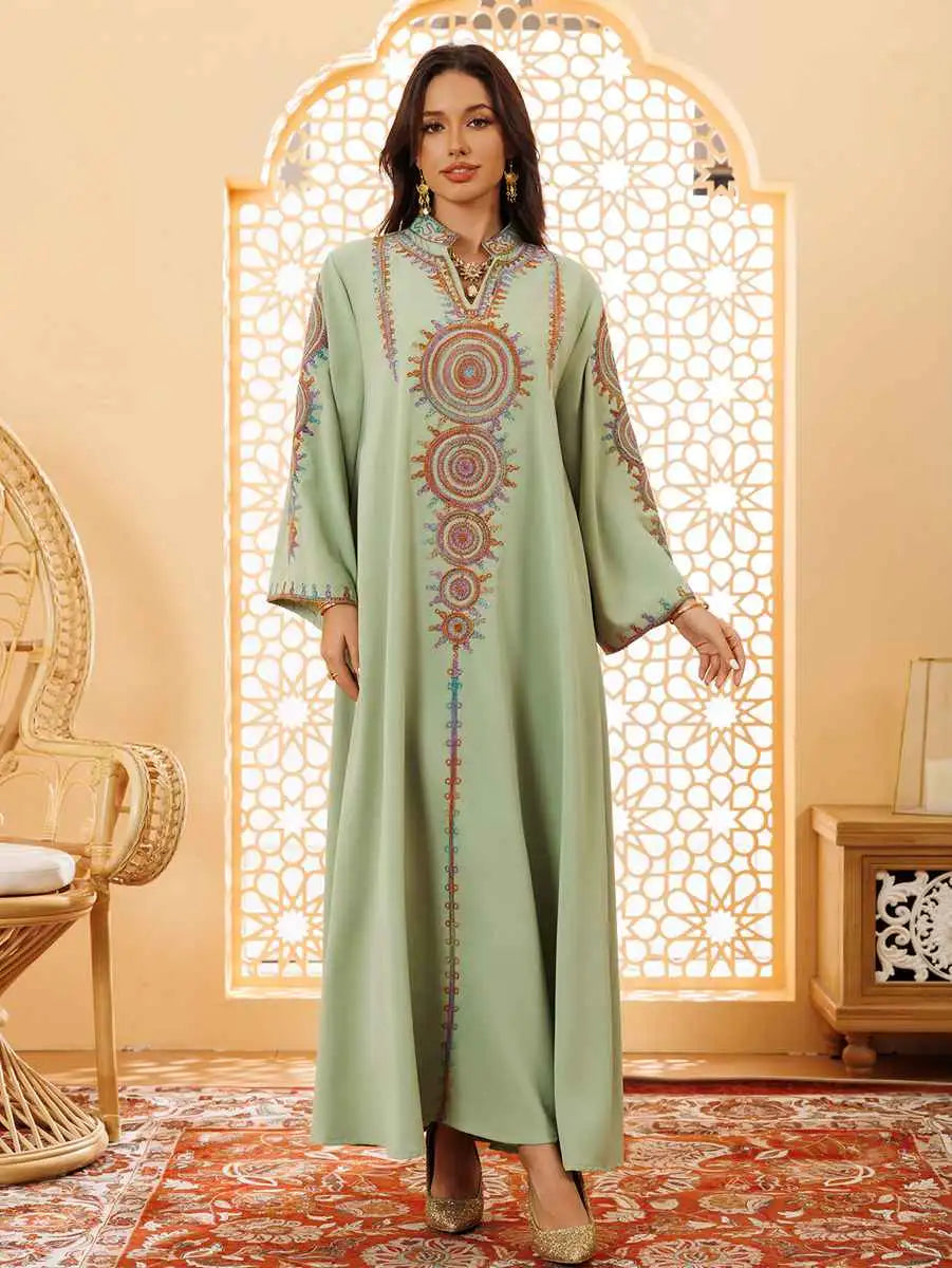 Elegant Eid Jalabiya Caftan Dress for Women - Traditional Embroidered Kaftan Gown - Perfect for Eid Celebrations, Weddings & Special Occasions
