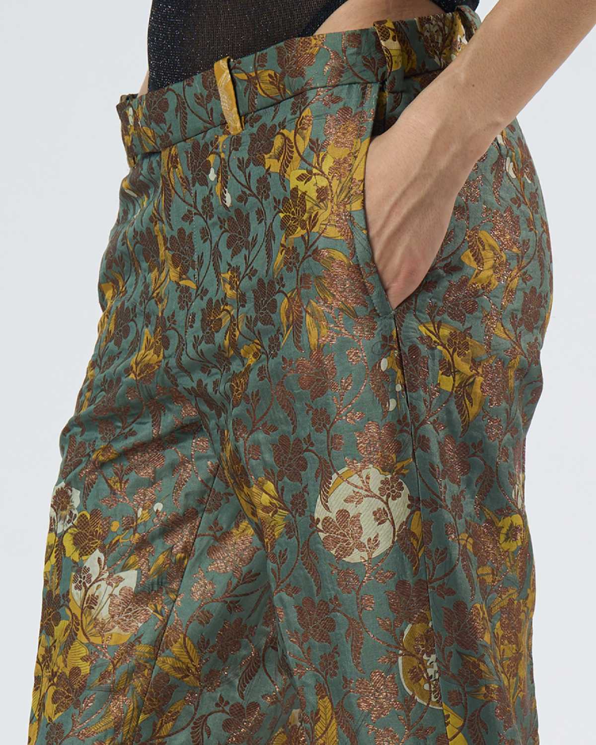 Classic Silk Brocade Trousers in Sage Green - Elegant & Comfortable Pants for Women, Perfect for Office Wear, Formal Events & Special Occasions