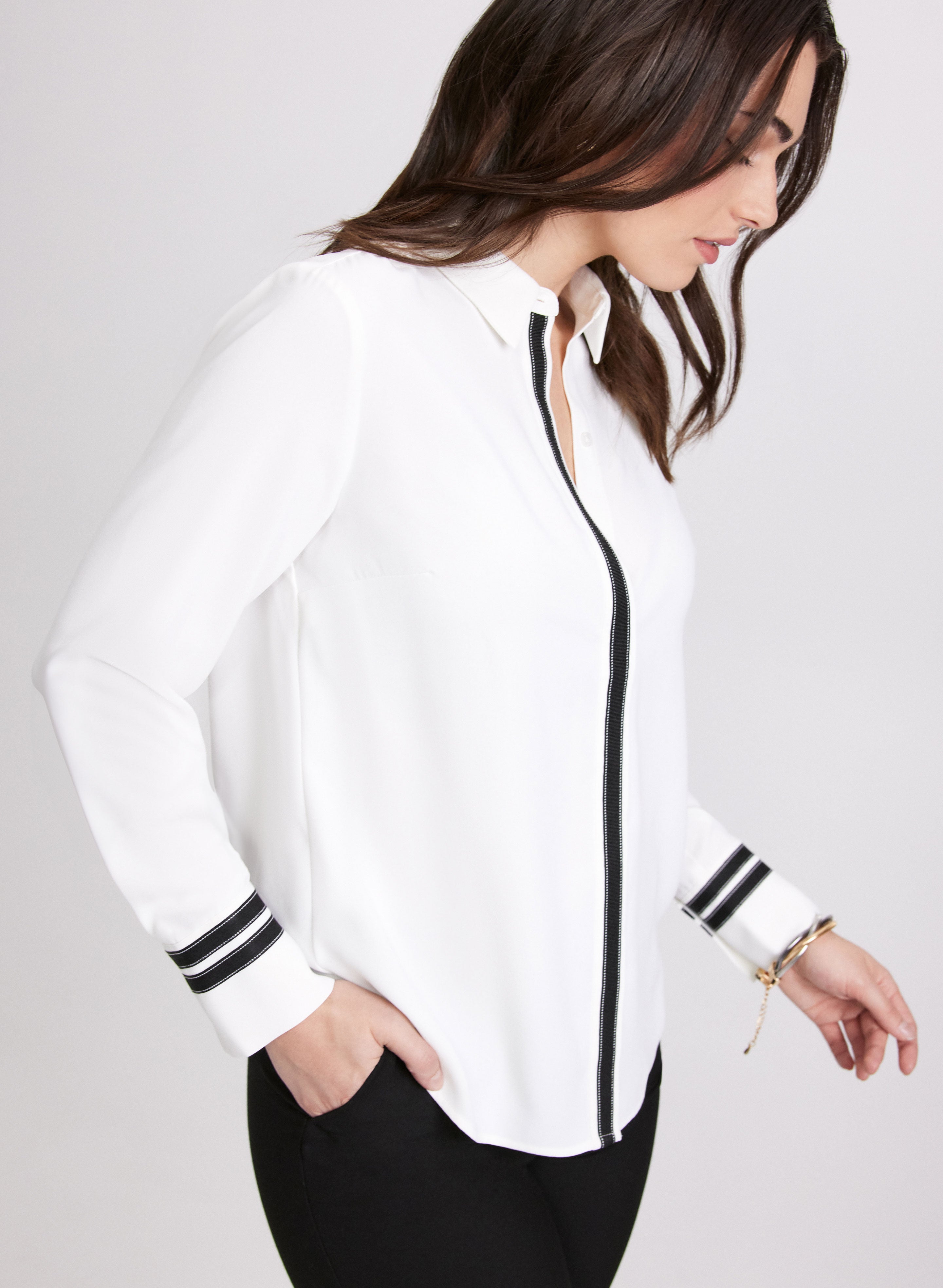 Stylish Contrast Button Down Blouse for Women - Elegant Office & Casual Wear - Perfect for Work, Dates & Everyday Outfits