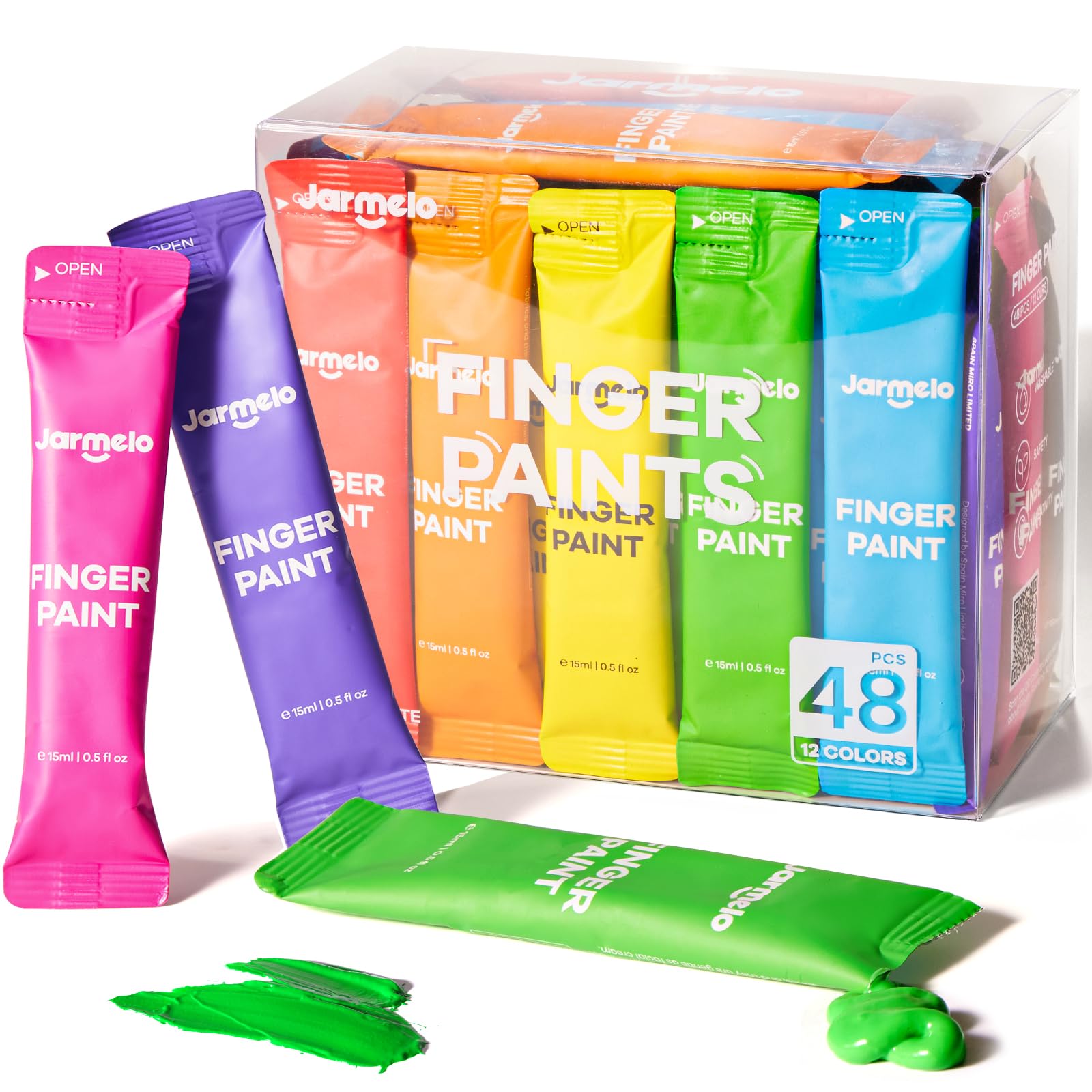 Non-Toxic Washable Finger Paints for Toddlers 1-3 Years - 12 Vibrant Colors Safe for Hands & Feet - Perfect for Preschool Art Activities, Sensory Play & Early Childhood Development (48 Pcs) - Great for Birthday Parties, Classroom Projects & DIY Crafts