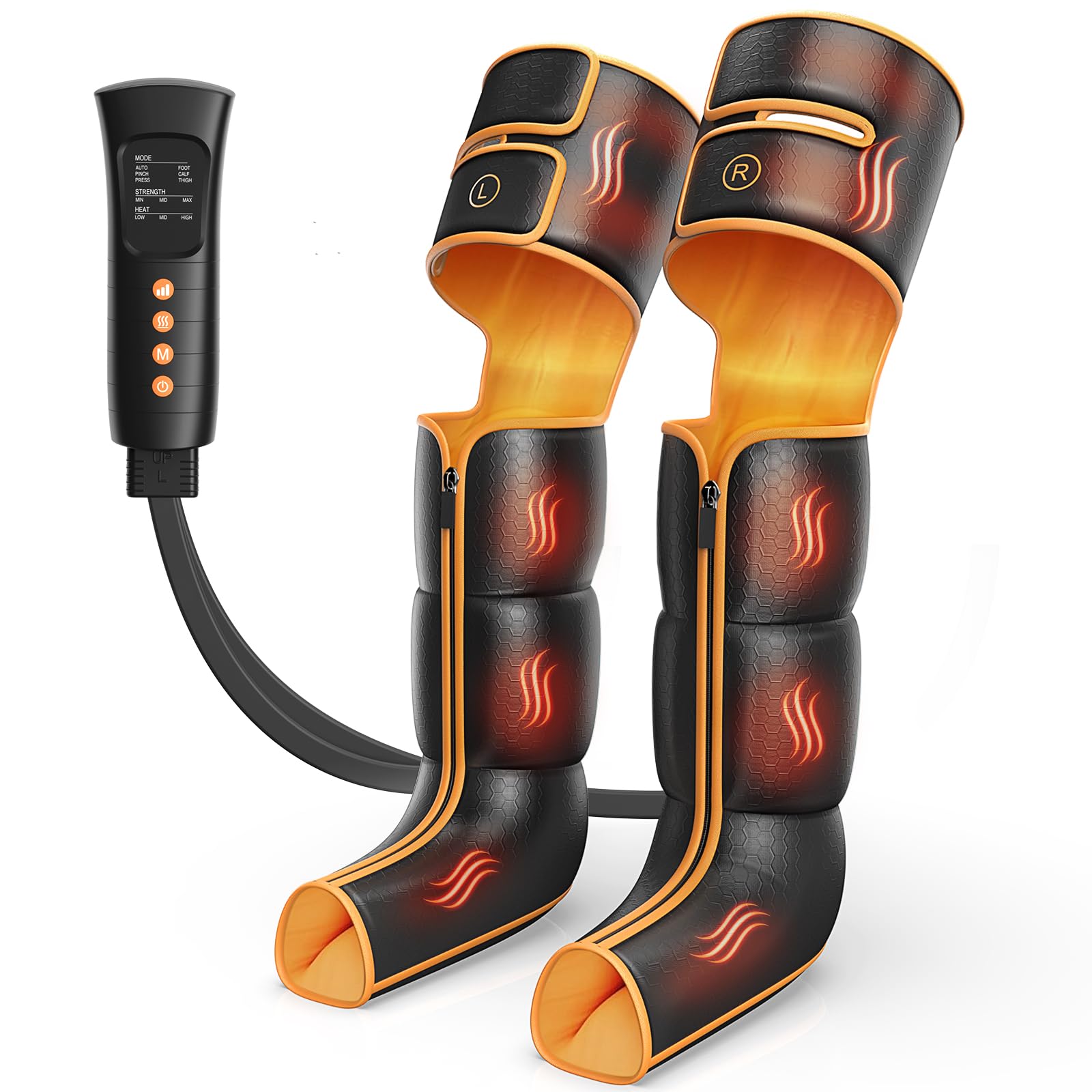 Leg Massager with Heat & Compression - Foot, Calf & Thigh Massager for Circulation & Pain Relief - 3 Intensity Levels & 6 Massage Modes with Handheld Controller - FSA/HSA Eligible - Perfect for Relaxation After Workouts, Long Flights & Office Work