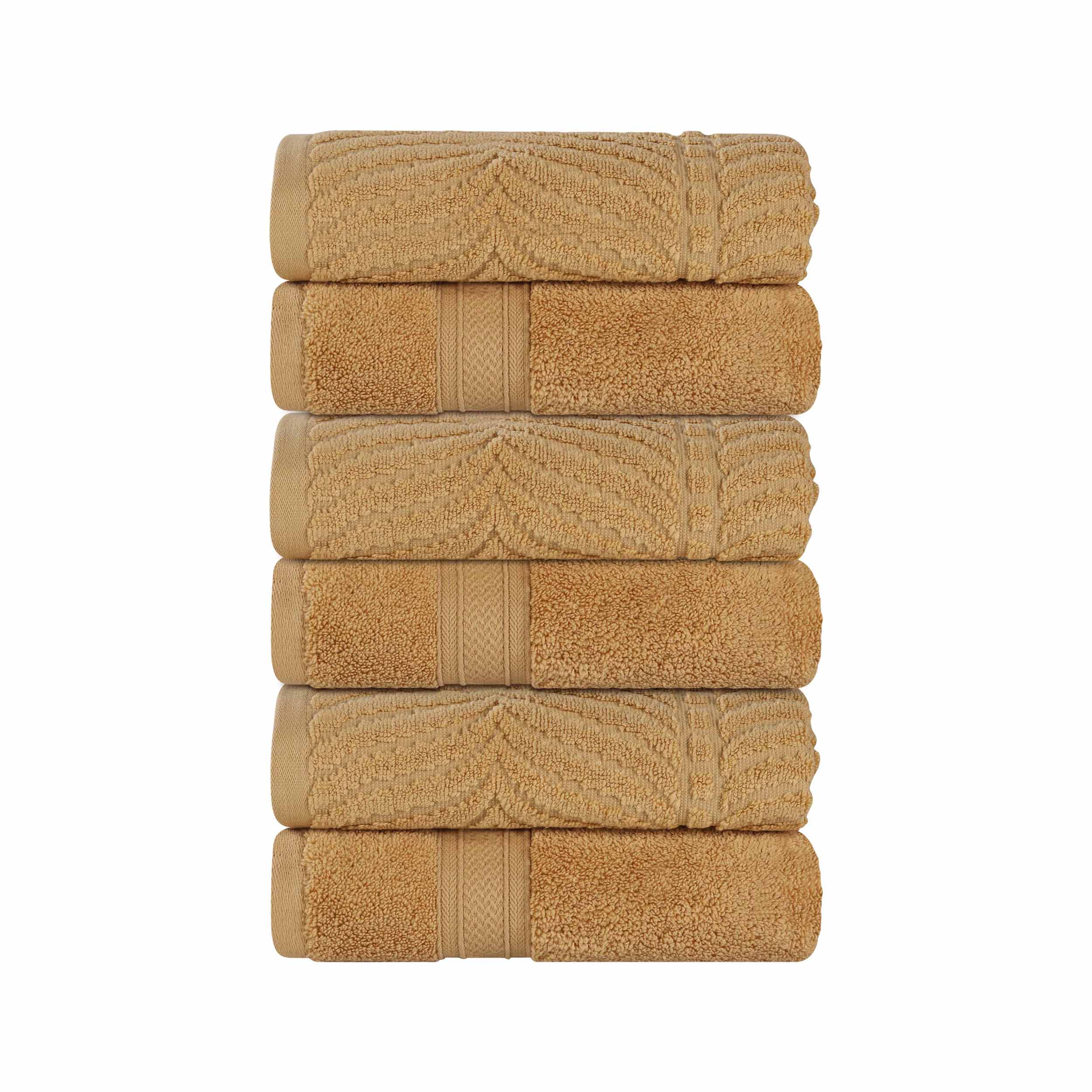 Premium 100% Zero Twist Cotton Hand Towels Set of 6 - Soft & Absorbent Solid & Jacquard Chevron Design - Perfect for Bathroom, Kitchen, Guest House & Spa Decor