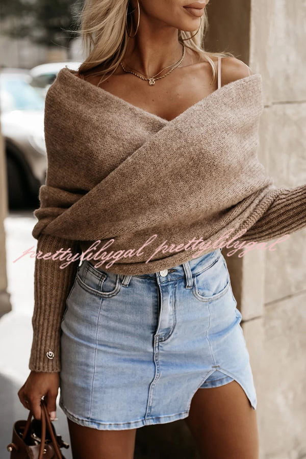 Cozy Two-Way Knit Off-Shoulder Relaxed Poncho Sweater - Perfect for Fall Layering & Casual Outings