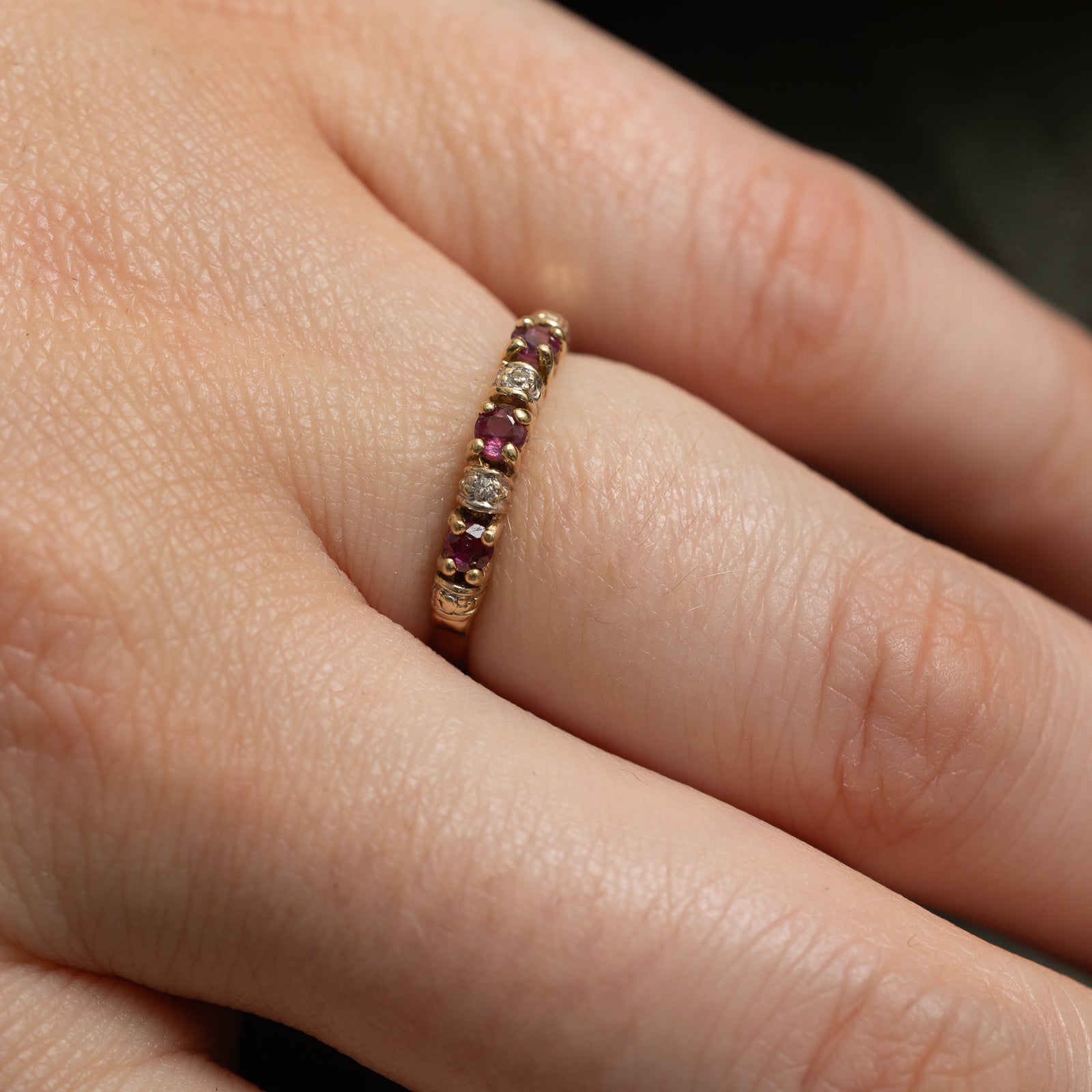 Ruby & Diamond Semi Eternity Ring | 0.18ctw Ruby & 0.01ctw Diamond | Size 4.5 | Elegant Stackable Band for Anniversary, Wedding, or Valentine's Day Gift