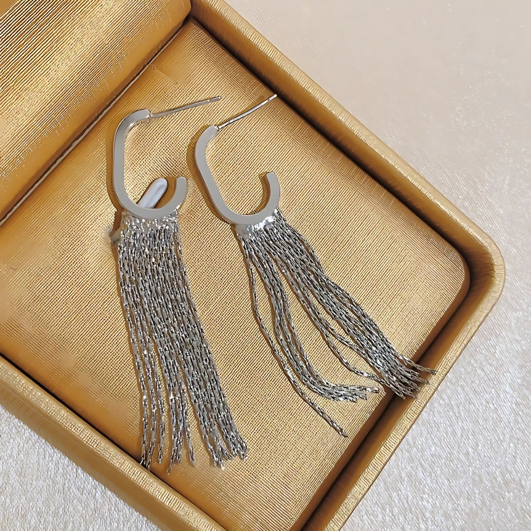 Gold Silver C Hoop Tassel Waterdrop Earrings for Women | Elegant Boho Dangle Earrings for Party, Wedding & Everyday Wear | A8057