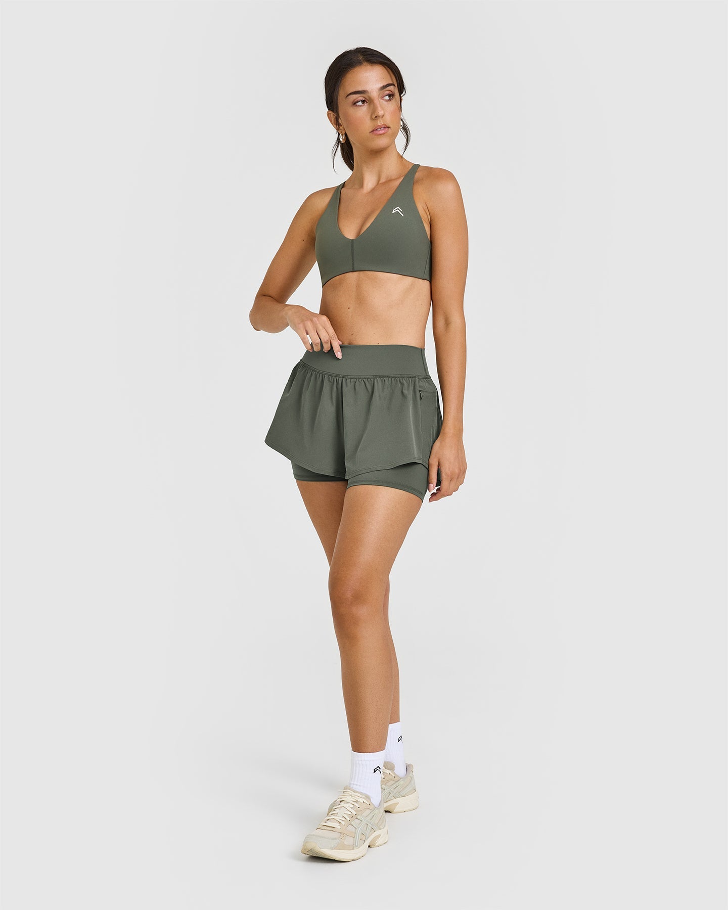 Unisex Double Layer Athletic Shorts for Men & Women | Dark Khaki | Perfect for Running, Gym Workouts & Casual Wear