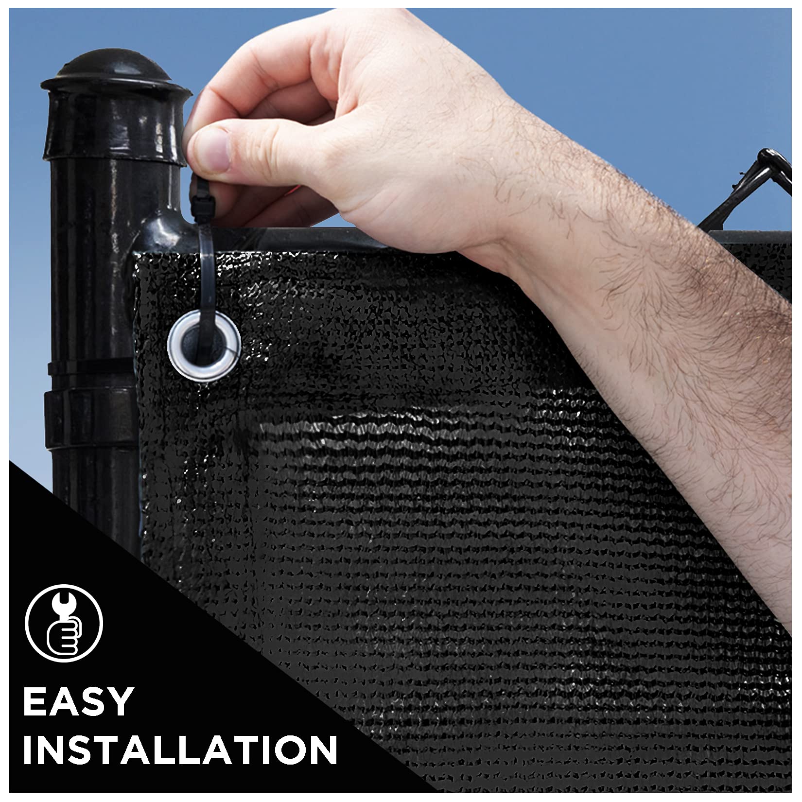 Boen 6' x 15' Black Backyard Privacy Screen Fence Cover - Instant Outdoor Windproof Shade Solution for Metal, Chain Link, Wood & Plastic Fencing - Perfect for Patio, Deck, Pool Area & Garden Privacy Protection