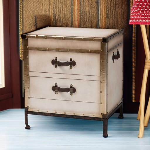 Baxton Studio Laura Canvas Trunk End Table with 2 Drawers in Beige - Perfect for Living Room, Bedroom, or Office Storage and Decor