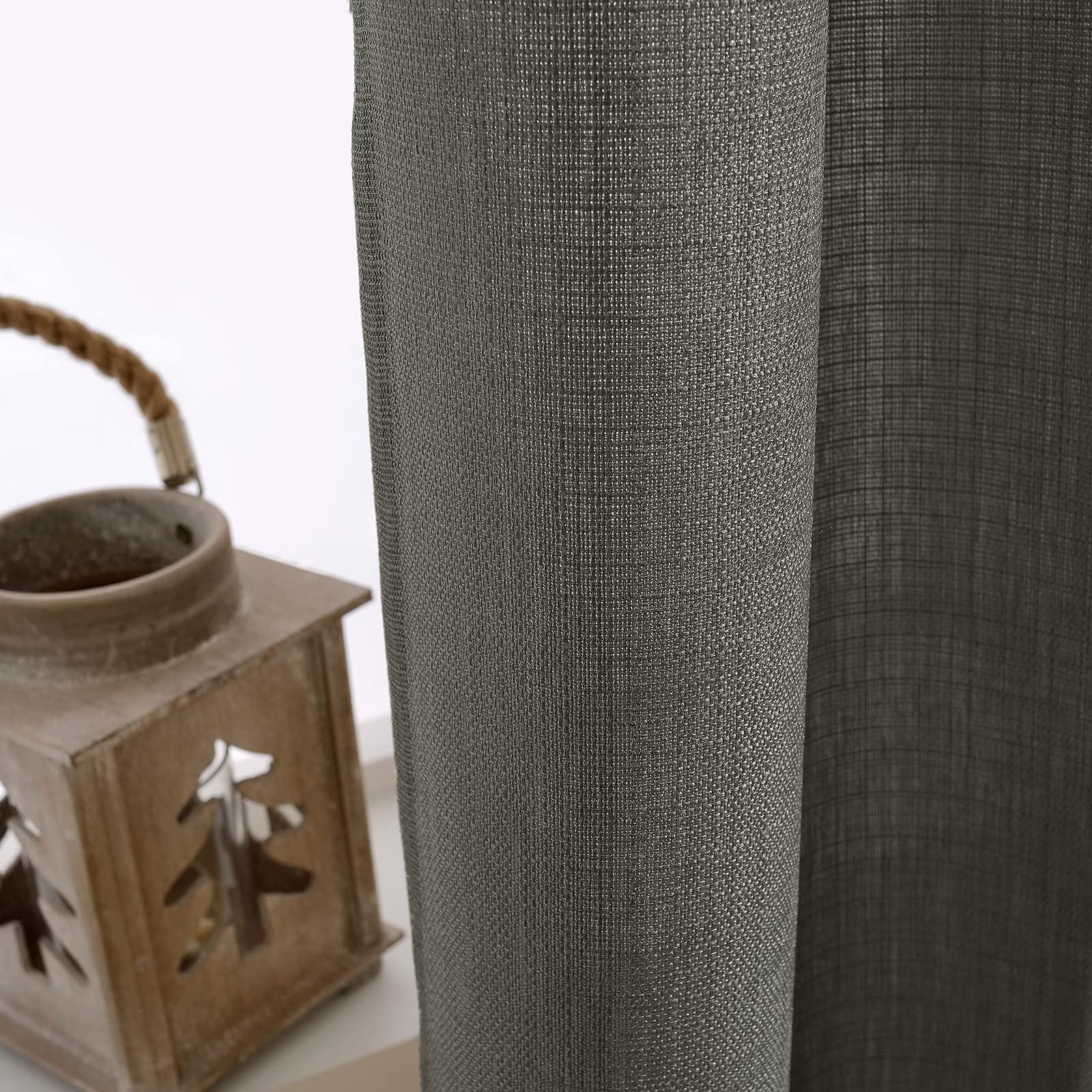 Vangao Grey Kitchen Curtains 36 Inch - Textured Semi-Sheer Cafe Curtains with Rod Pocket, 2 Panels Set for Half Window Treatments - Perfect for Kitchen, Bathroom & Bedroom Decor